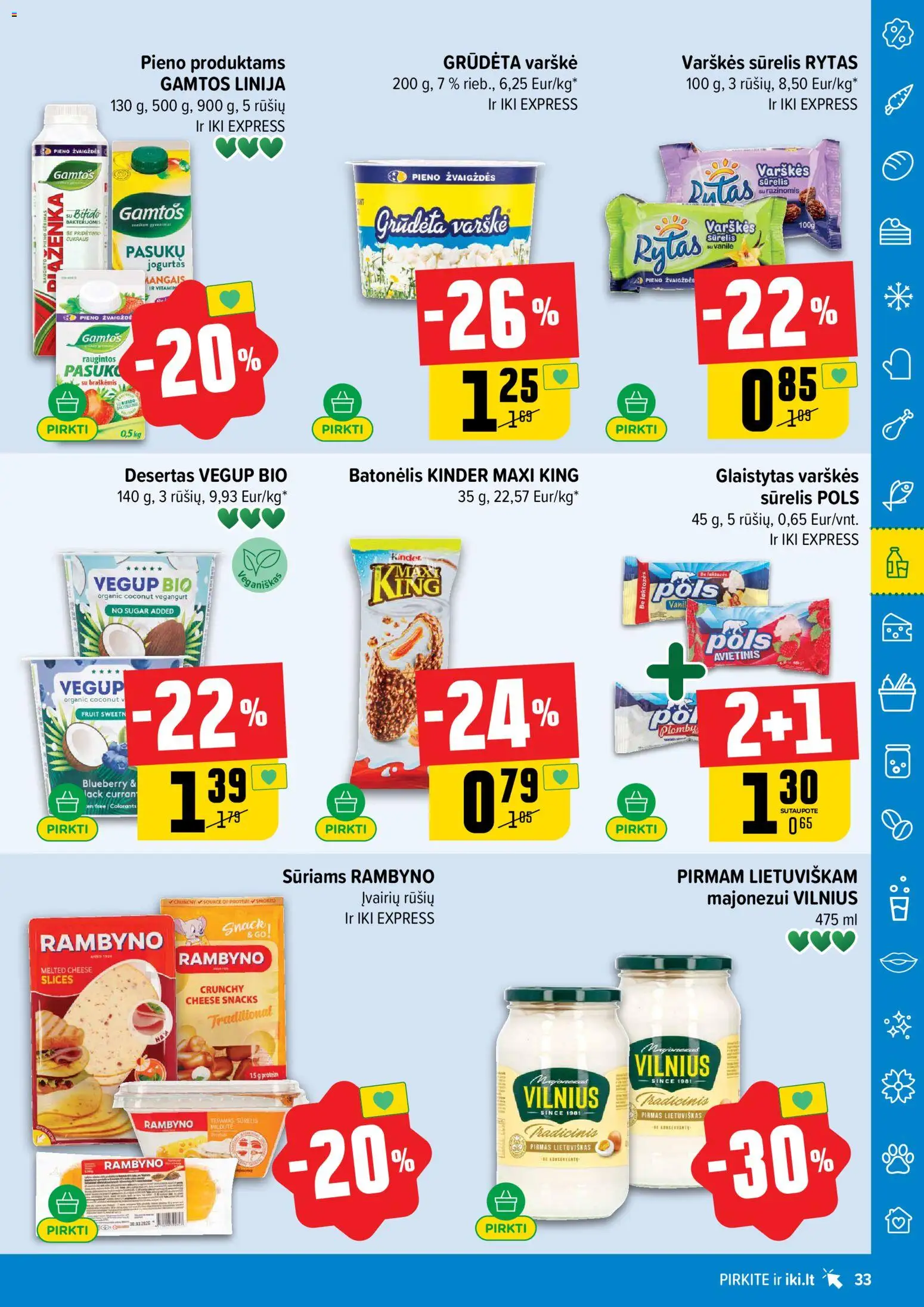 IKI akcijos nuo 02.03.2026 | Puslapis: 33 | Prekių: Sūrelis, Jogurtas, Varškė