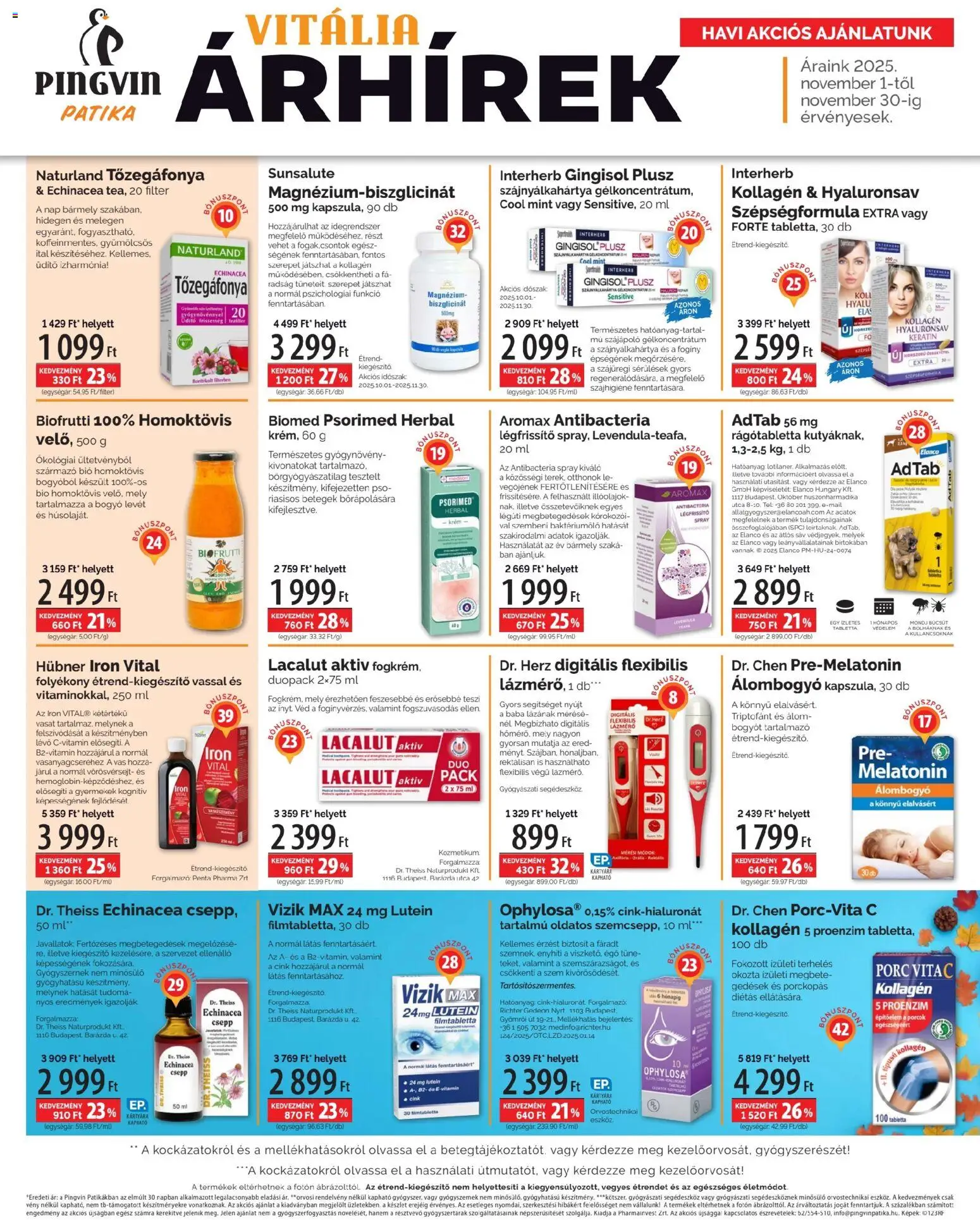 Pingvin Patika akciós ujság - amely érvényes a következő dátumtól: 01.11.2025 | Oldal: 2 | Termékek: Kollagén, Légfrissítő, Lázmérő