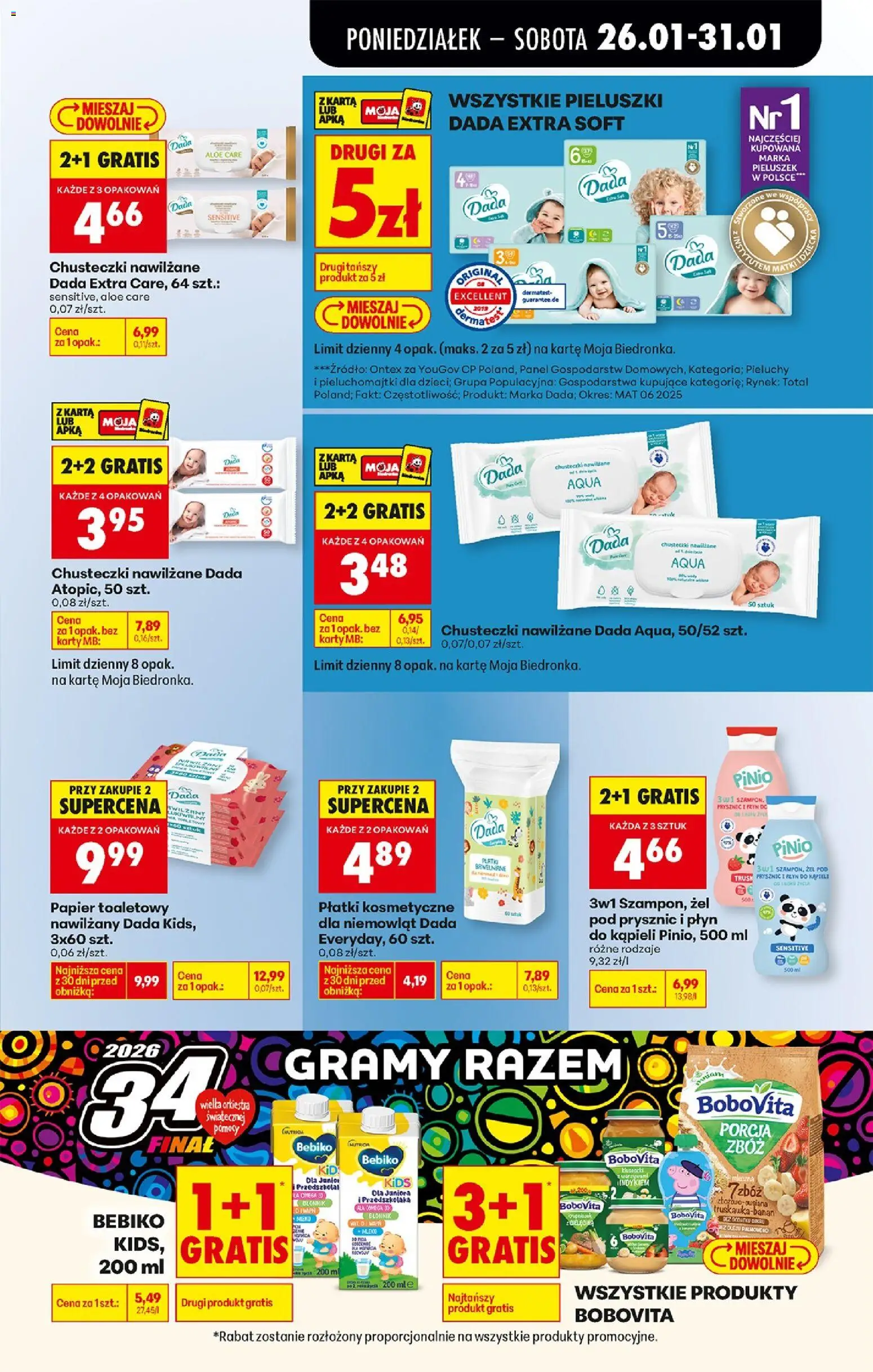 Biedronka gazetka od 26.01.2026 | Strona: 59 | Produkty: Karta, Mleko, Płatki kosmetyczne dla niemowląt Dada, Płatki