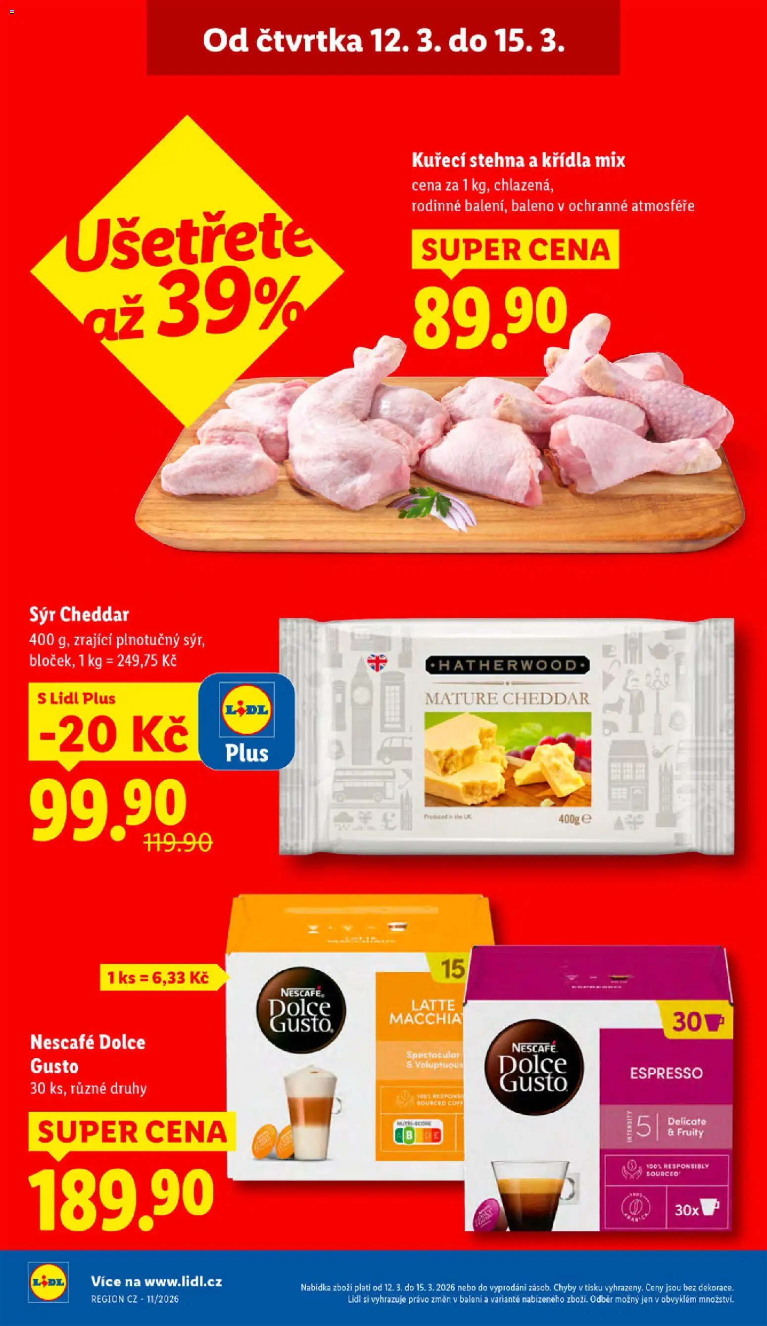 Lidl leták od 12.03.2026 | Strana: 2 | Produkty: Nescafé Dolce Gusto, Sýr, Kuřecí stehna, Cheddar