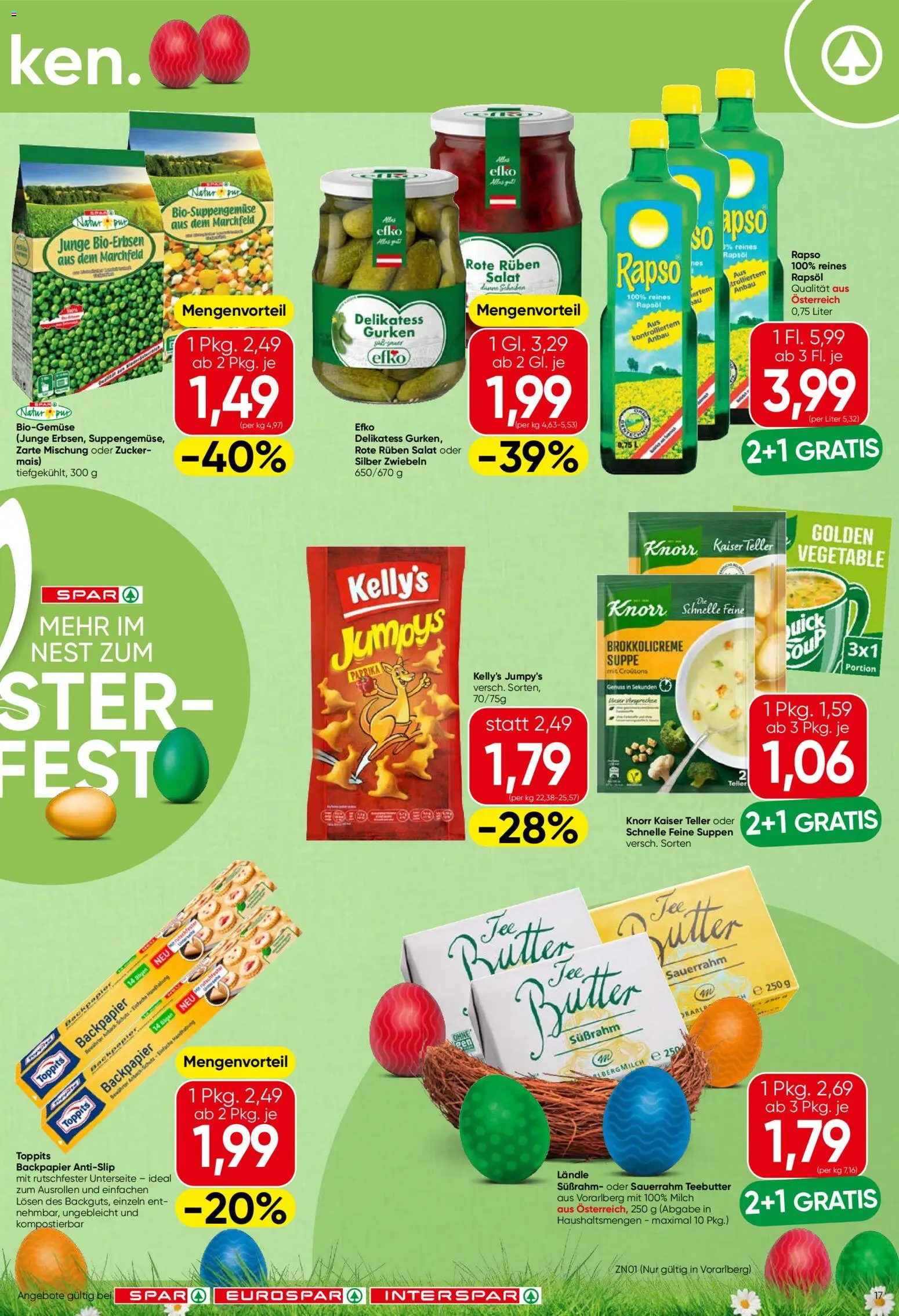 Spar Flugblatt - Vorarlberg gültig ab 26.03.2026 | Seite: 17 | Produkte: Gurken, Zwiebeln, Zucker, Sauerrahm