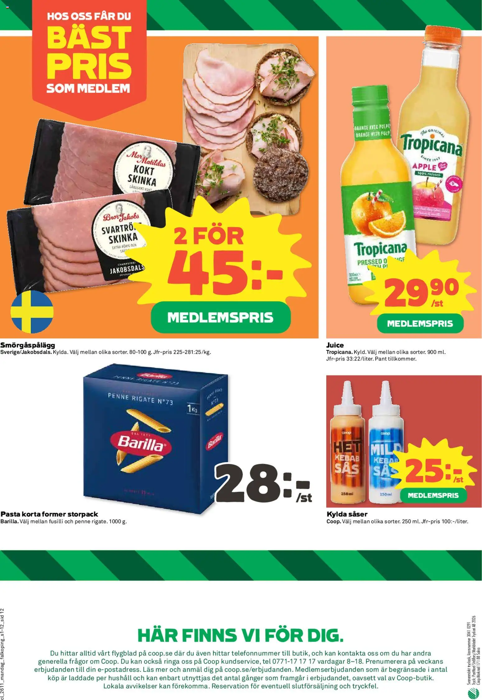 Coop reklamblad aktuell från 09.03.2026 | Sida: 12 | Produkter: Smörgåspålägg, Skinka, Juice, Pasta