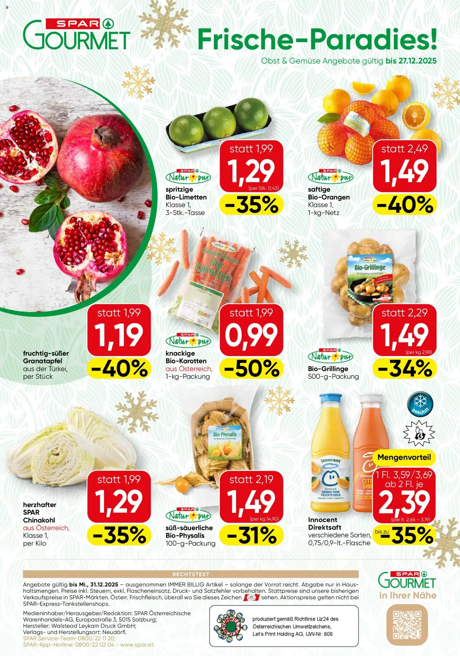 SPAR Gourmet Flugblatt - Burgenland gültig ab 23.12.2025 | Seite: 8 | Produkte: Gemüse, Obst, Chinakohl