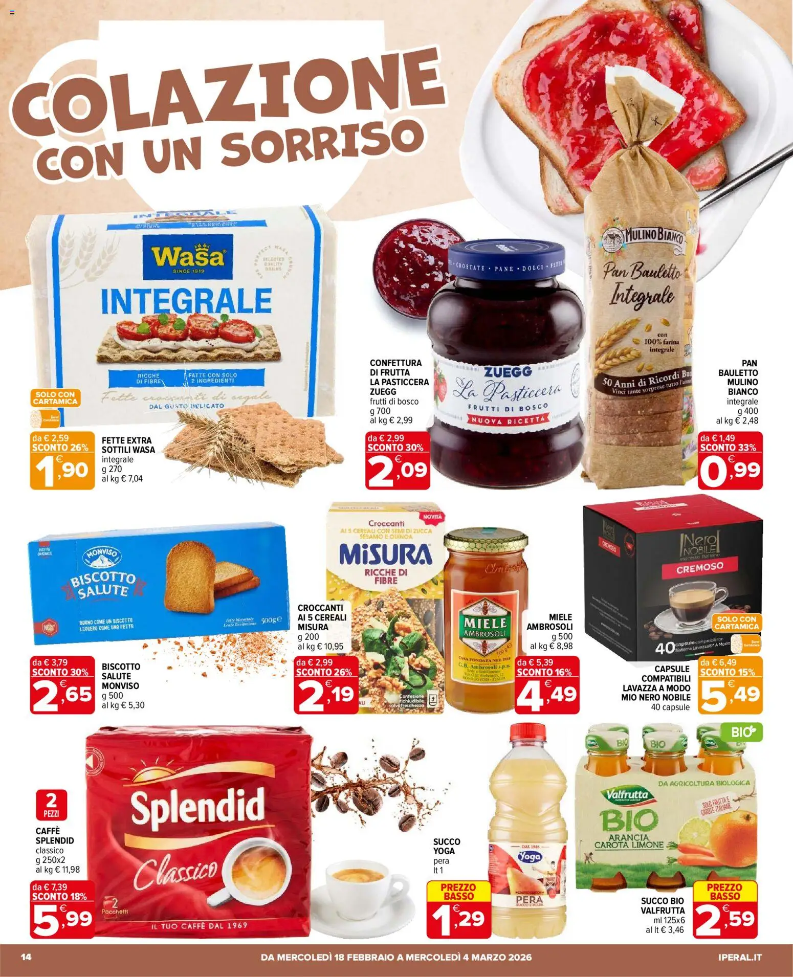 Volantino Iperal del 18.02.2026 | Pagina: 14 | Prodotti: Caffè, Succo, Cereali, Zucca