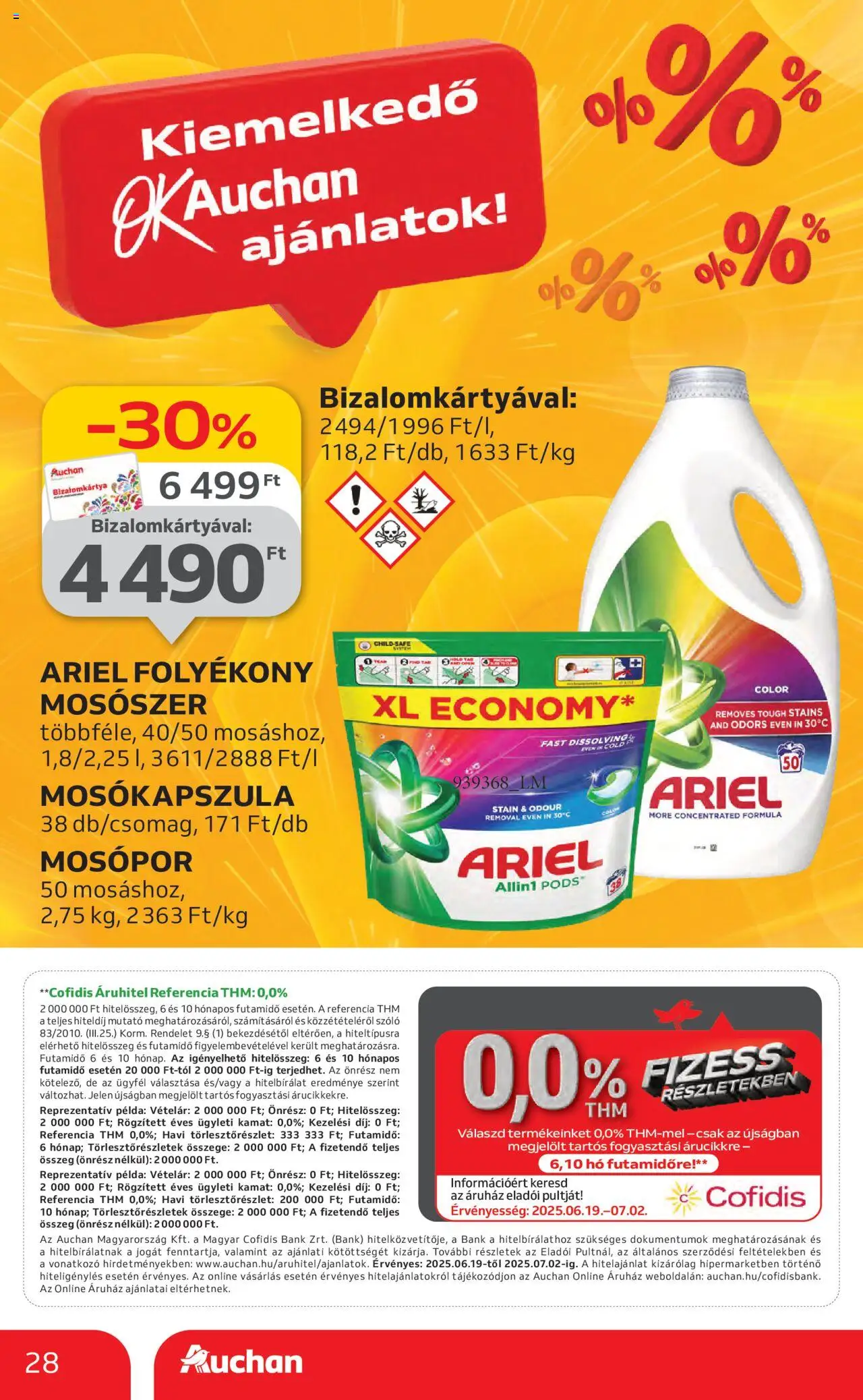 Auchan akciós ujság - amely érvényes a következő dátumtól: 19.06.2025 | Oldal: 28 | Termékek: Ariel, Szőlő, Folyékony mosószer, Mosószer