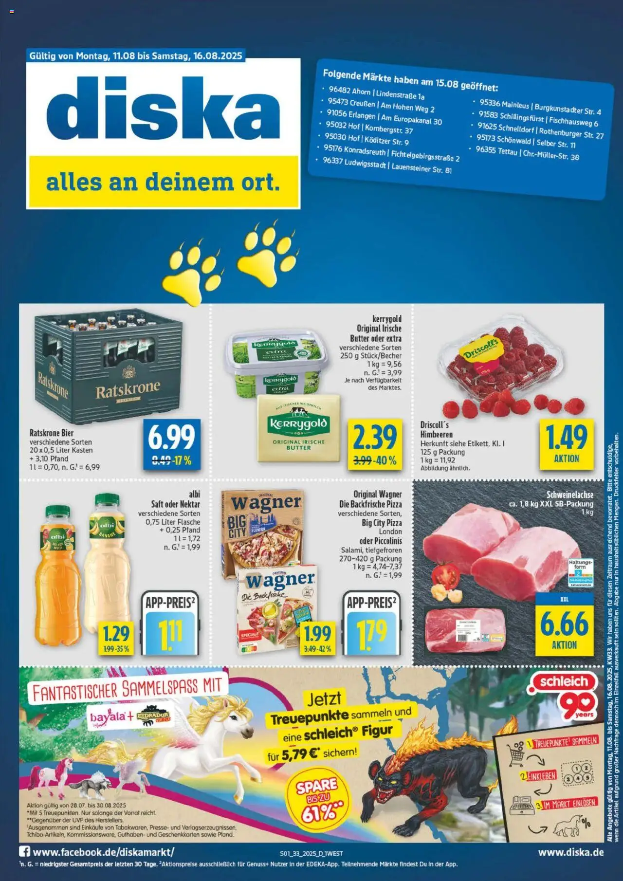 Diska - Bayern - gültig ab dem 11.08.2025 | Seite: 1 | Produkte: Himbeeren, Piccolinis, Pizza, Saft