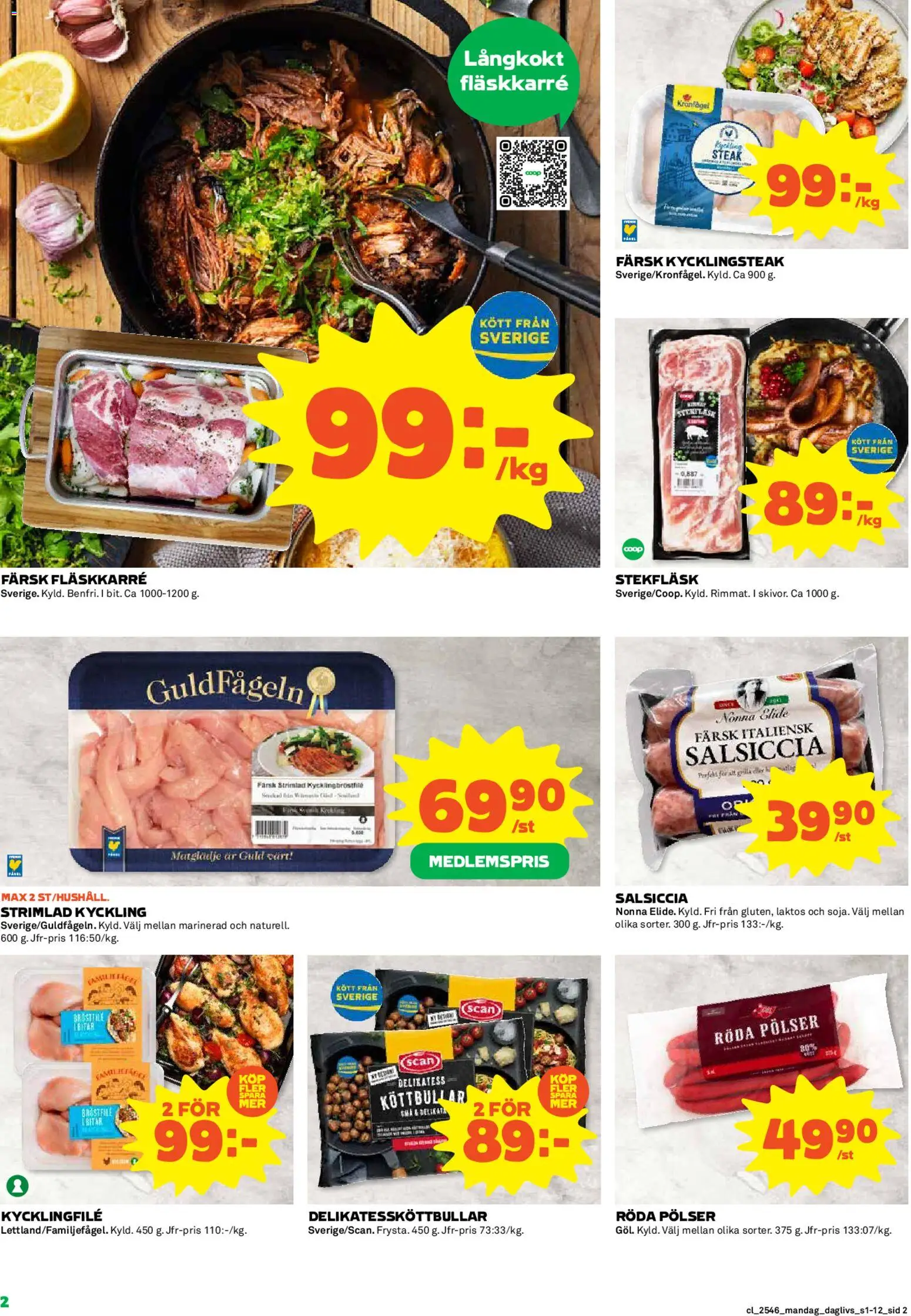 Coop Daglivs reklamblad aktuell från 10.11.2025 | Sida: 2 | Produkter: Köttbullar, Kycklingfile