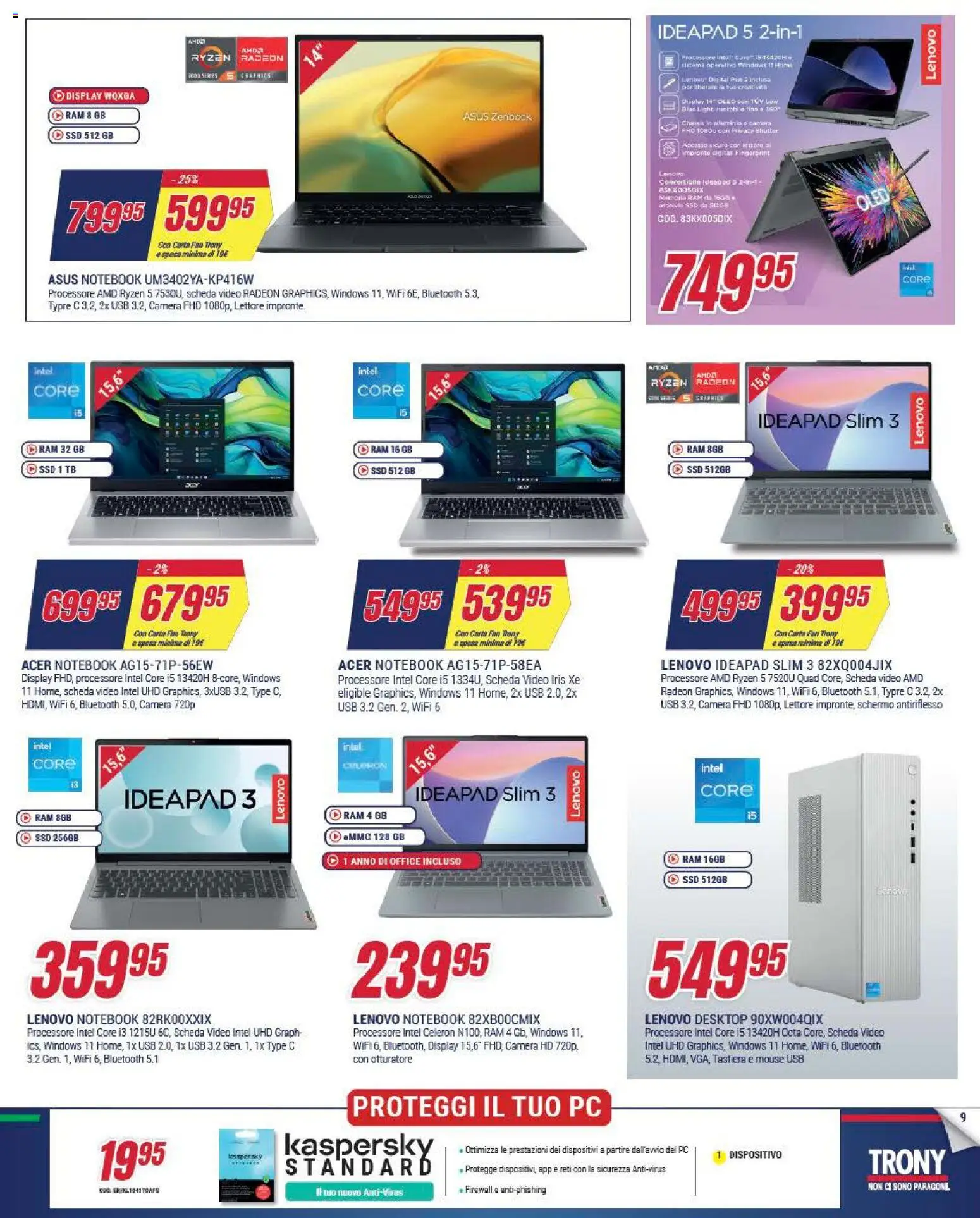 Volantino Trony del 27.12.2025 | Pagina: 9 | Prodotti: Schermo, Notebook, Video, Fan