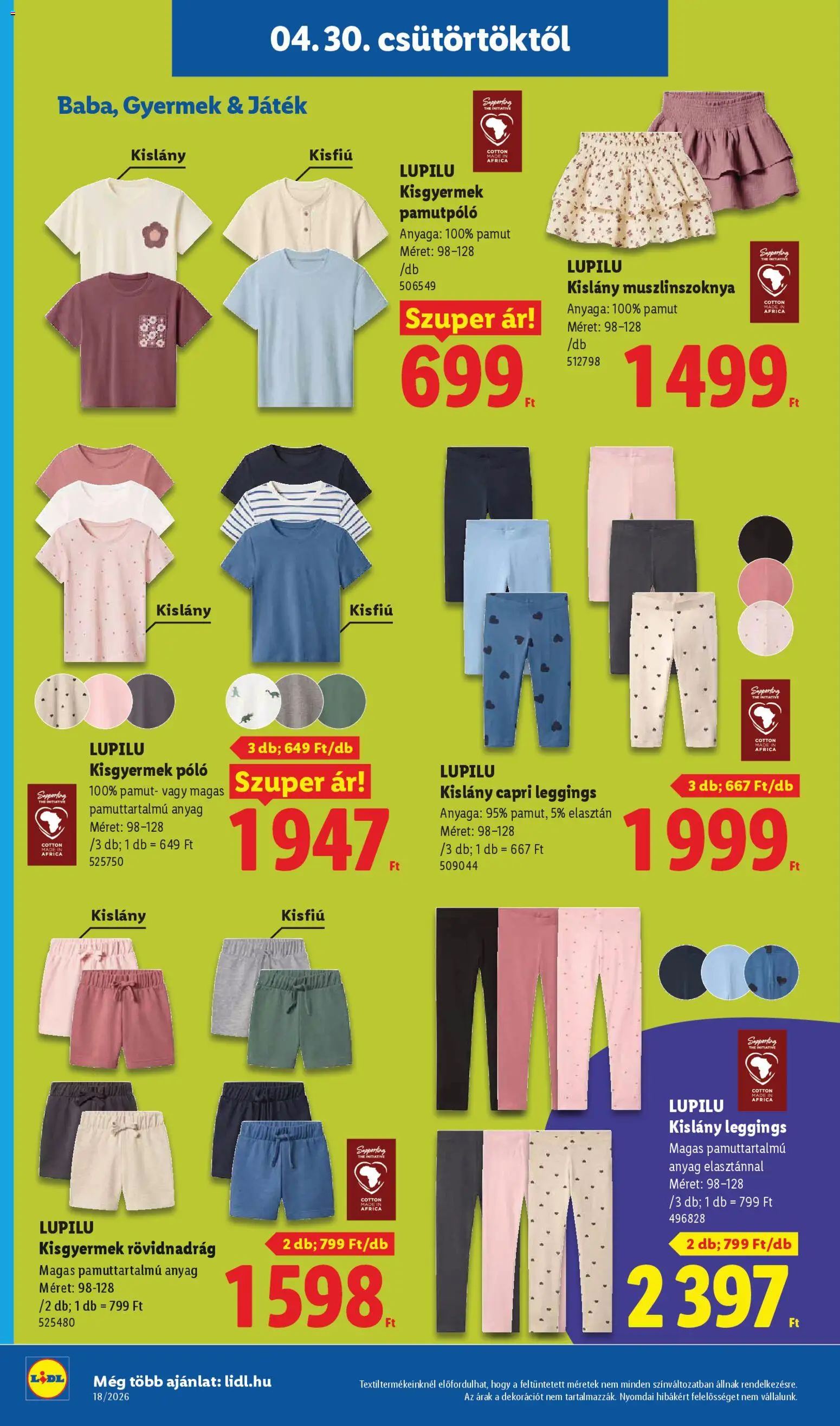 Lidl akciós ujság - amely érvényes a következő dátumtól: 30.04.2026 | Oldal: 26 | Termékek: Játék, Rövidnadrág, Leggings
