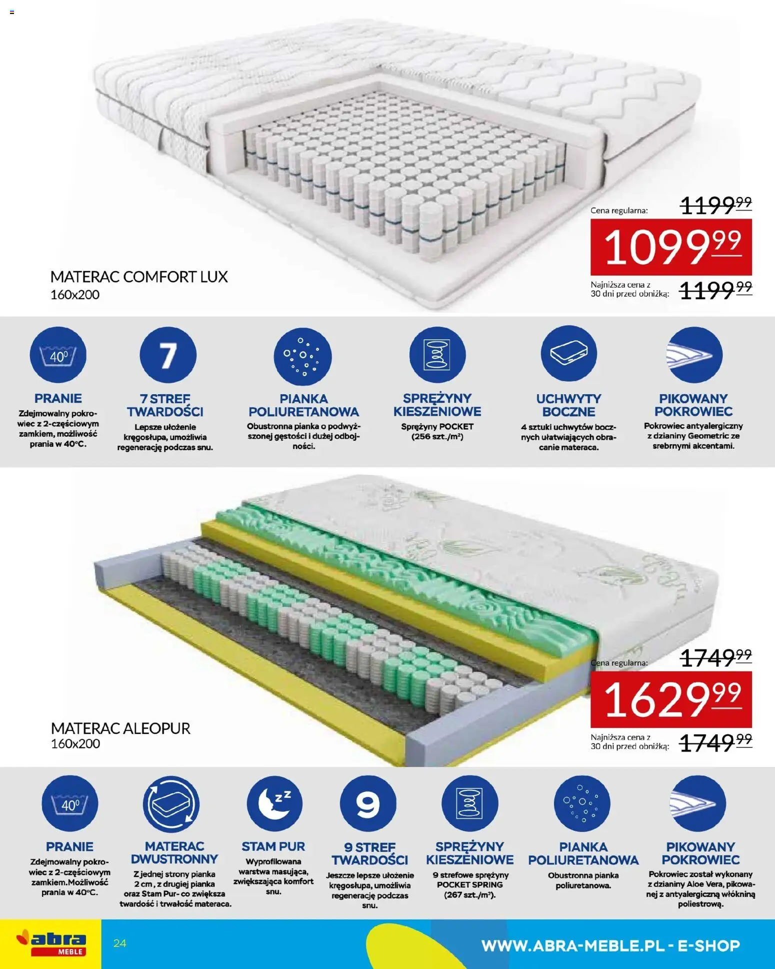 Abra meble Gazetka od 09.01.2026 | Strona: 24 | Produkty: Materac