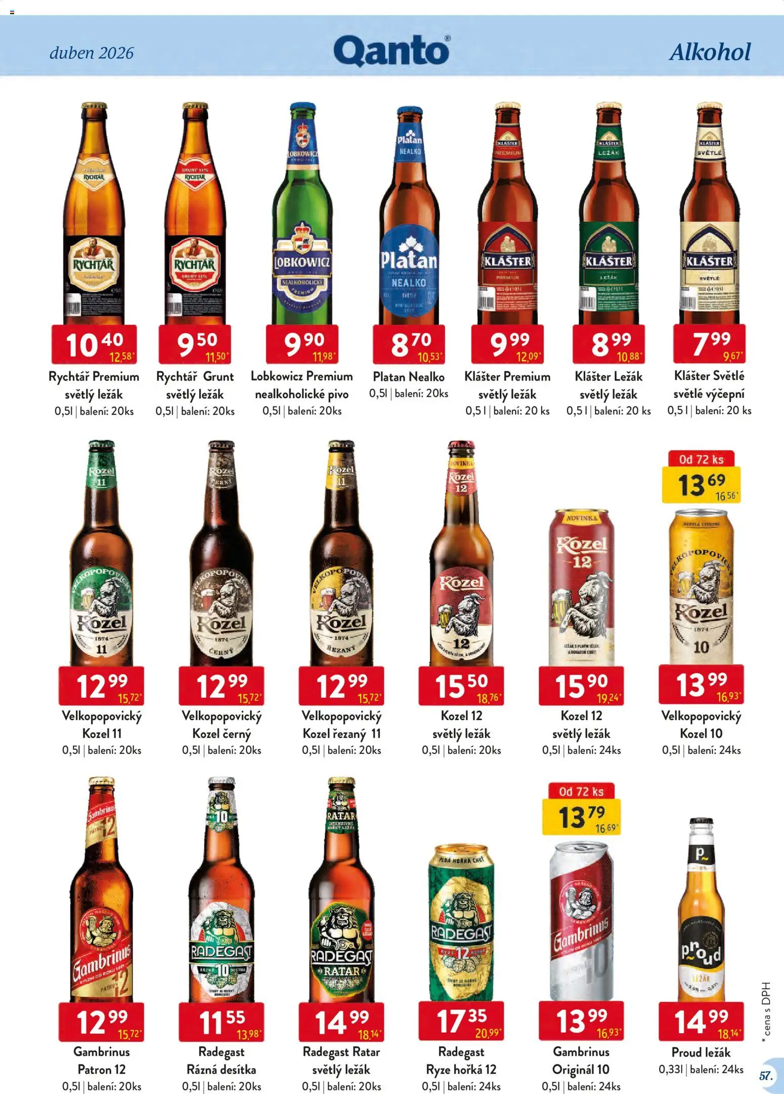 Astur & Qanto leták - Velkoobchod 04/2026 od 01.04.2026 | Strana: 57 | Produkty: Kozel 10, Velkopopovický Kozel 11, Nealkoholické pivo, Radegast