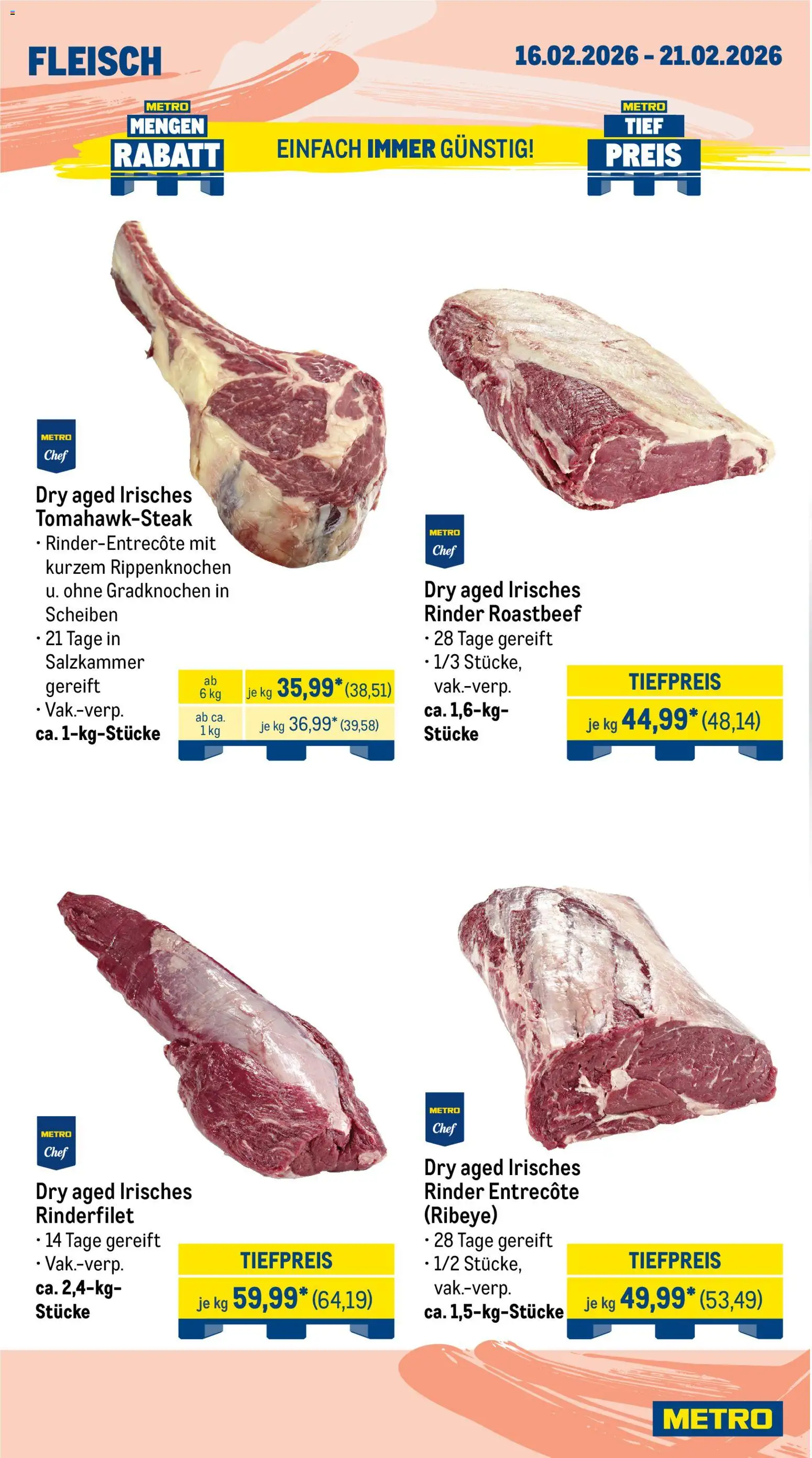 Metro Prospekt 	 – gültig ab 16.02.2026 | Seite: 4 | Produkte: Rinderfilet, Entrecote, Roastbeef, Fleisch