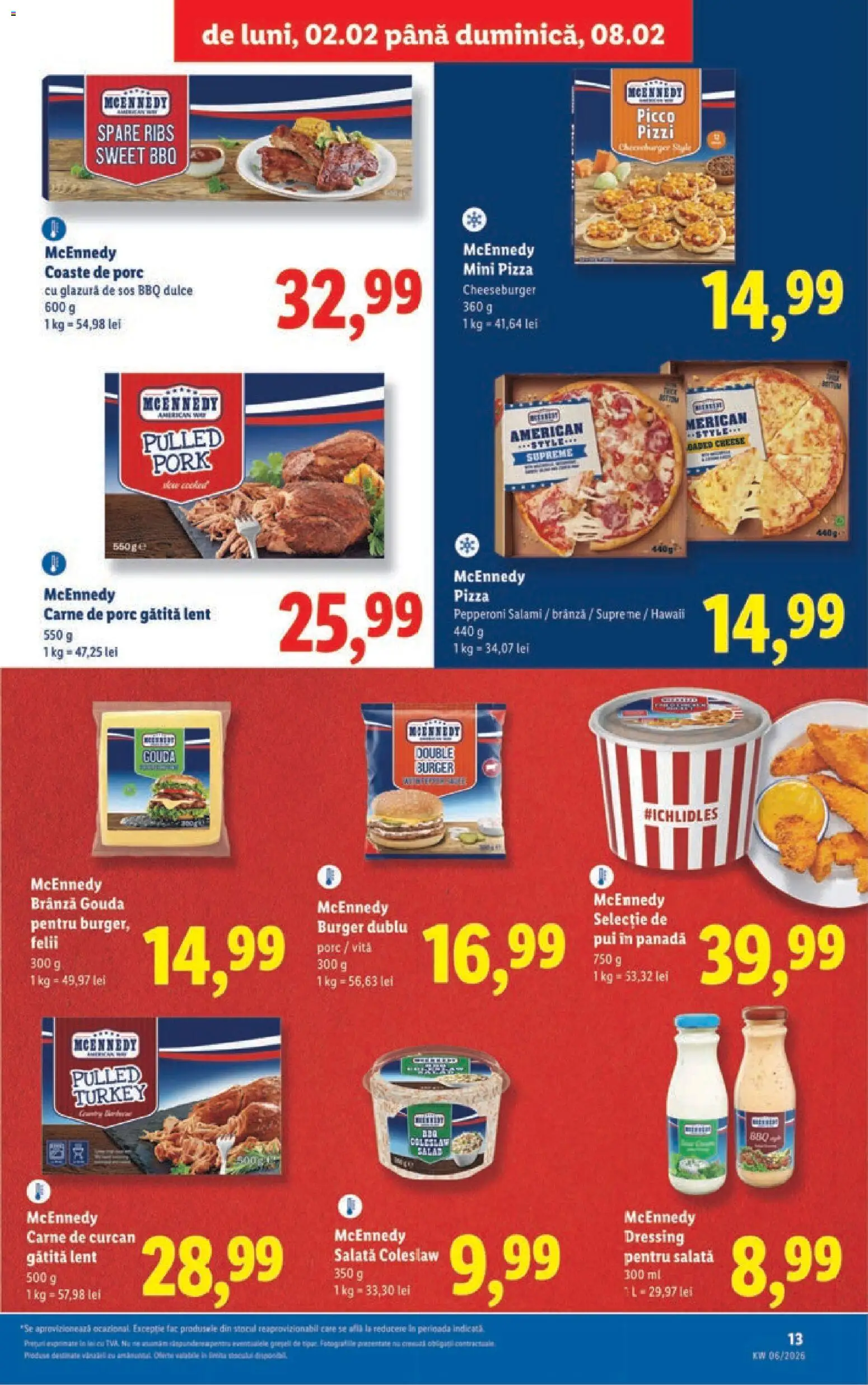 Noul catalog Lidl – valabil de la 02.02.2026 | Pagină: 13 | Produse: Hacıyatmaz Kedi Oyuncağı, Pizza, Carne De Porc, Sos