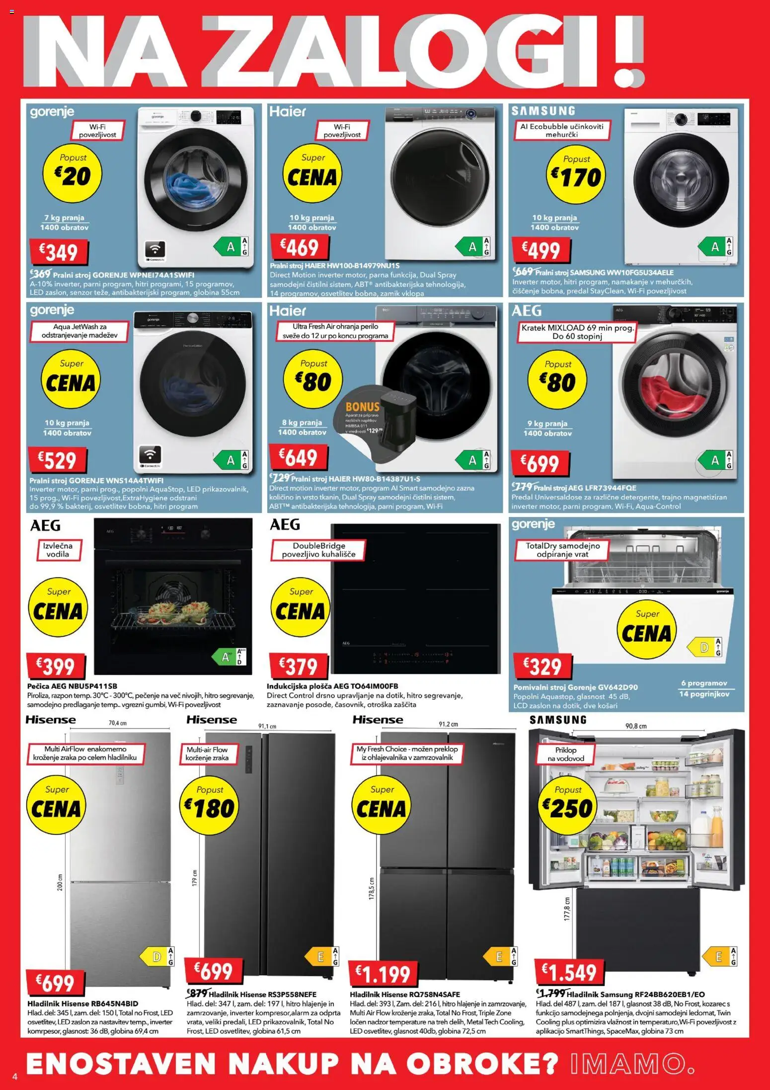 Novi Harvey Norman katalog ponudbe – veljaven od 04.03.2026 | Stran: 4 | Izdelki: Hladilnik, Pralni stroj, Pecica, Indukcijska plošča