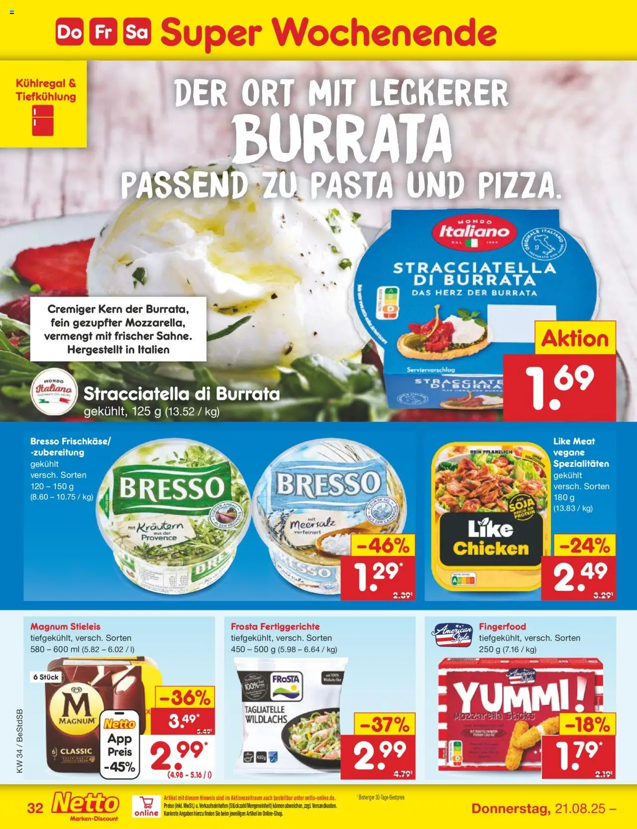 Netto Marken-Discount Prospekt 	 - gültig ab dem 18.08.2025 | Seite: 58 | Produkte: Frosta, Burrata, Fertiggerichte, Pasta