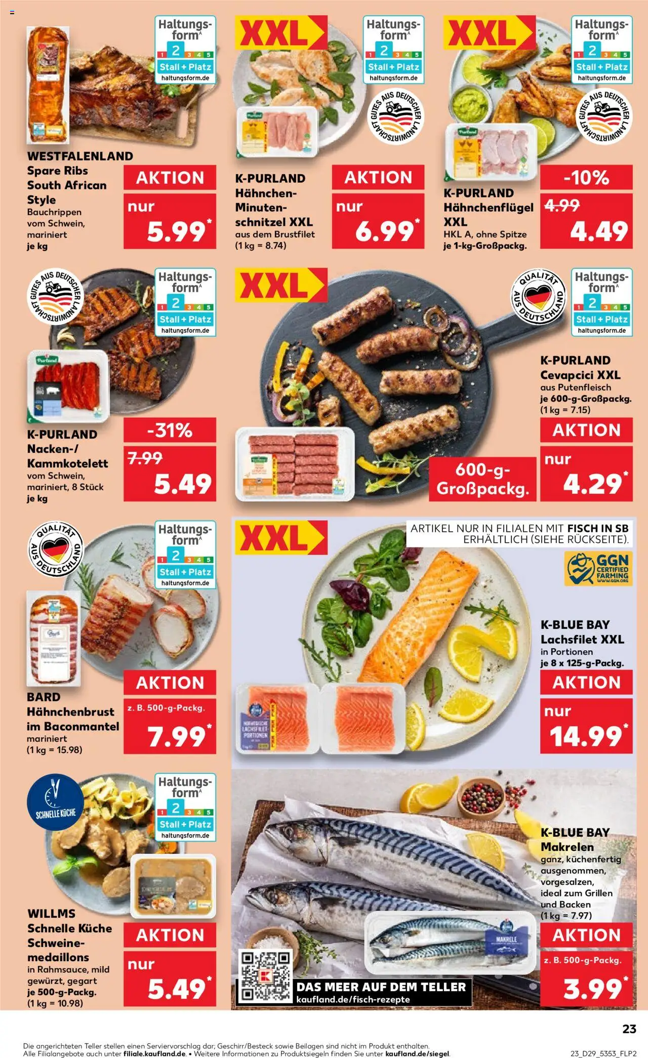 Kaufland prospekt Kiel	 - gültig ab dem 17.07.2025 | Seite: 23 | Produkte: Spare ribs, Cevapcici, Schnitzel, Fisch
