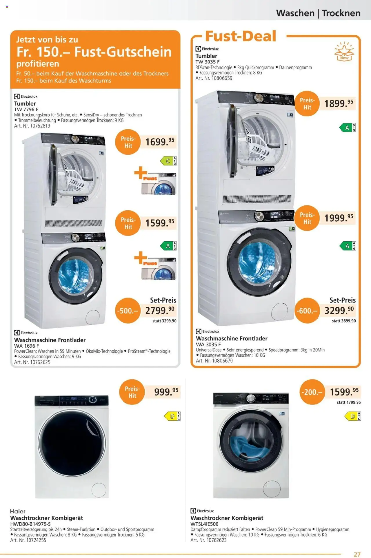 Fust Aktionen ab 28.07.2025 | Seite: 27 | Produkte: Waschtrockner, Waschmaschine