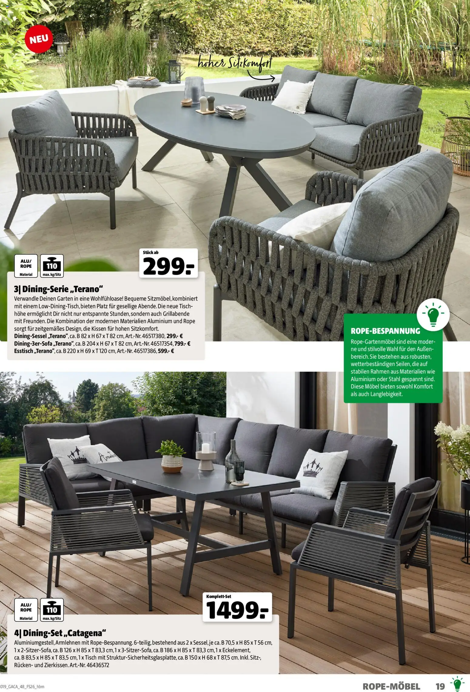Hagebau Gartenmöbelsortiment – gültig ab 02.03.2026 | Seite: 19 | Produkte: Esstisch, Kissen, Tisch