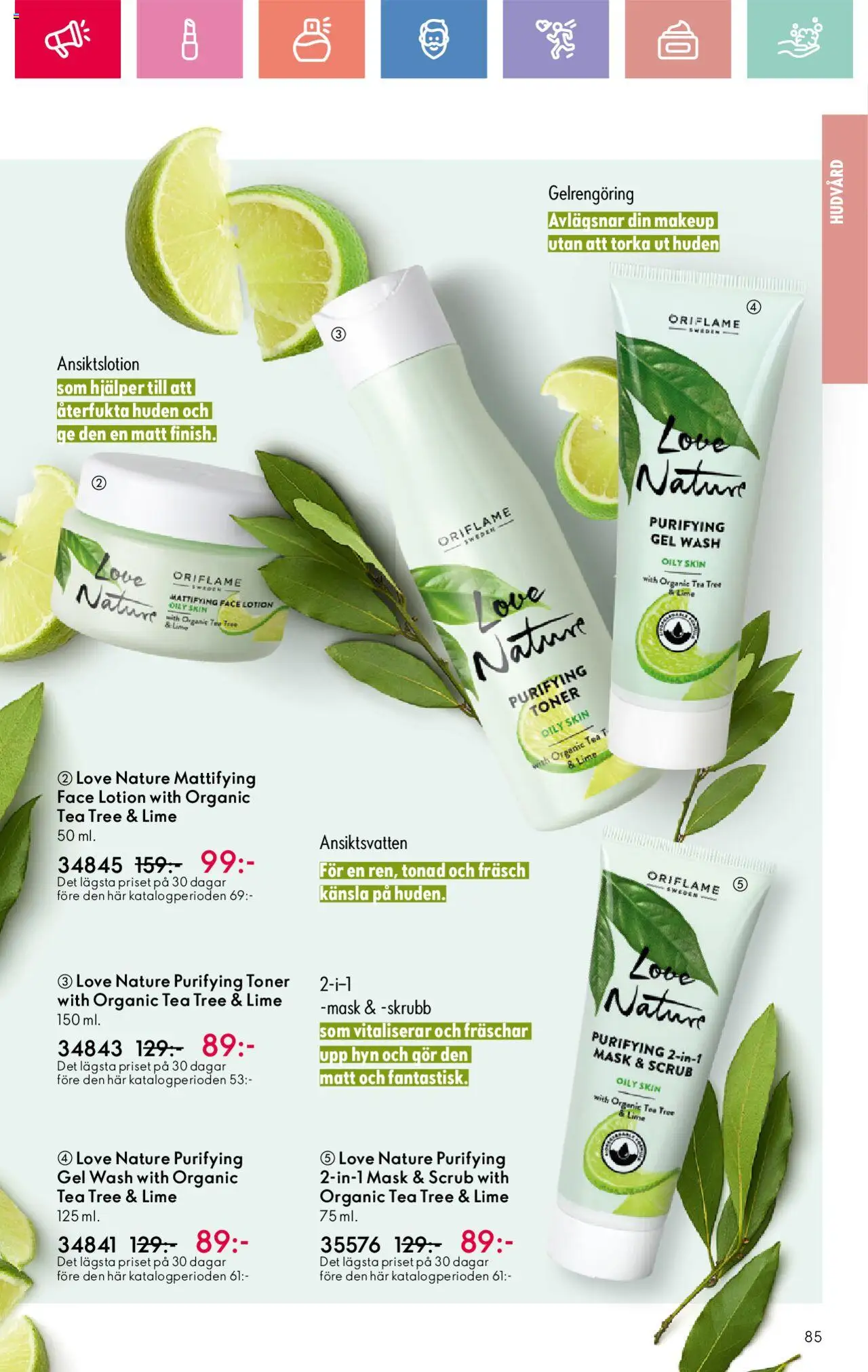 Oriflame reklamblad aktuell från 01.06.2025 | Sida: 85 | Produkter: Mask, Ansiktsvatten, Lime, Skrubb