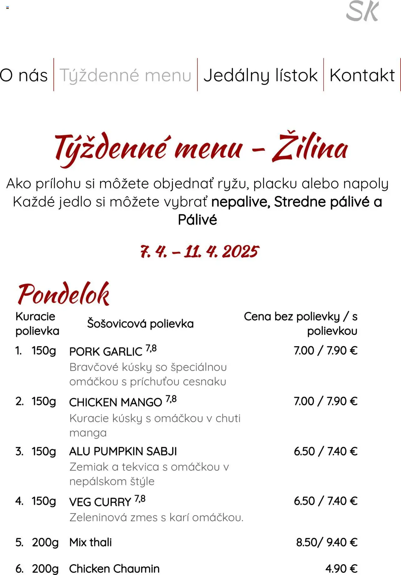 Makalu Trade s.r.o. - Makalu menu 7.4.-11.4.25 │ platný od 09.04.2025 | Strana: 1 | Produkty: Mango