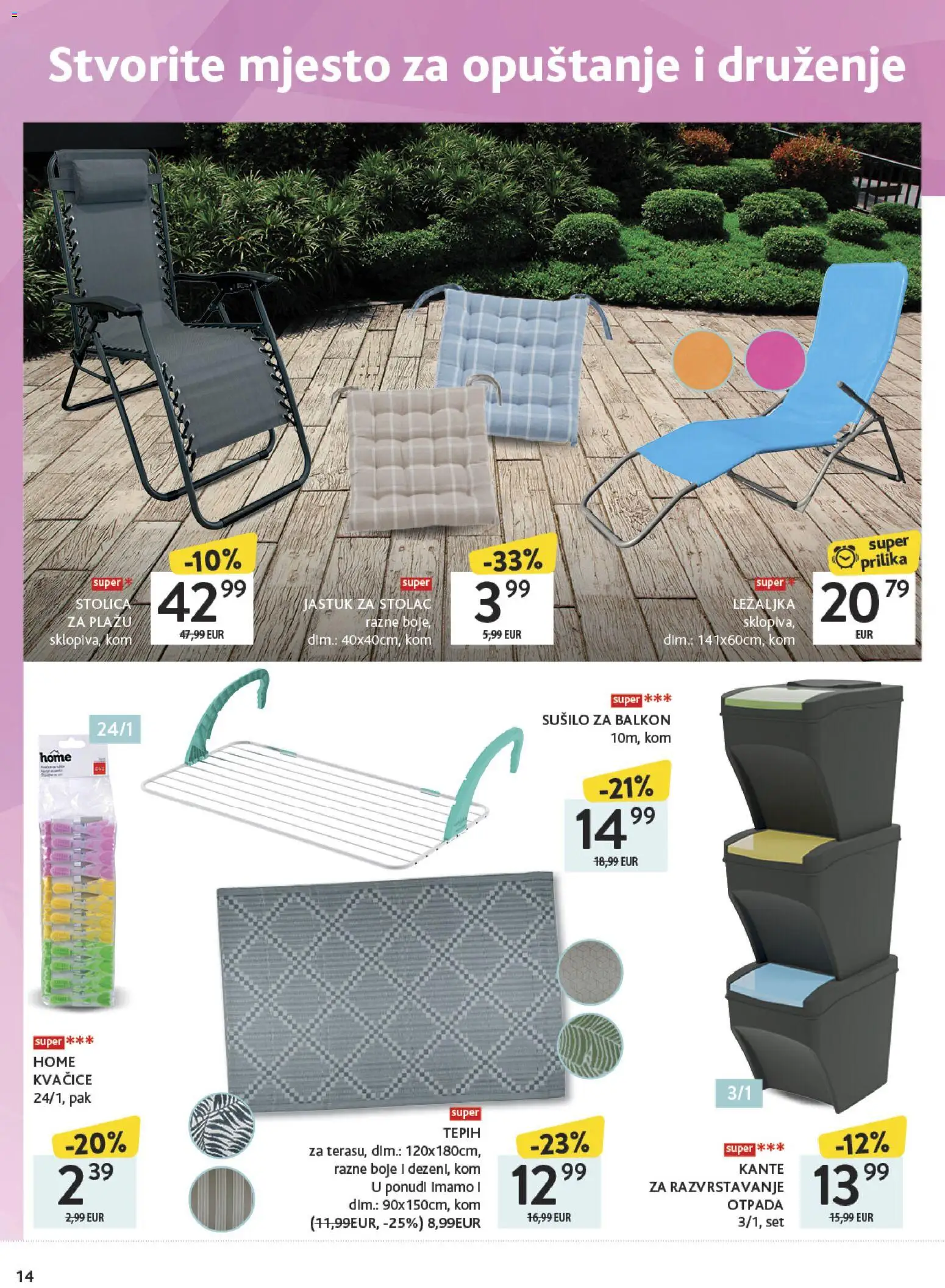 Konzum katalog | vrijedi od 27.04.2026 | Stranica: 14 | Proizvodi: Jastuk, Ležaljka, Stolica, Tepih