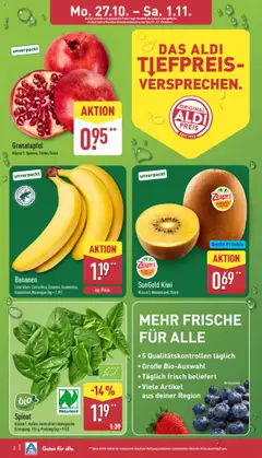 Aldi Prospekt 	 ab 27.10.2025 gültig | Seite: 2 | Produkte: Granatapfel, Bananen, Kiwi