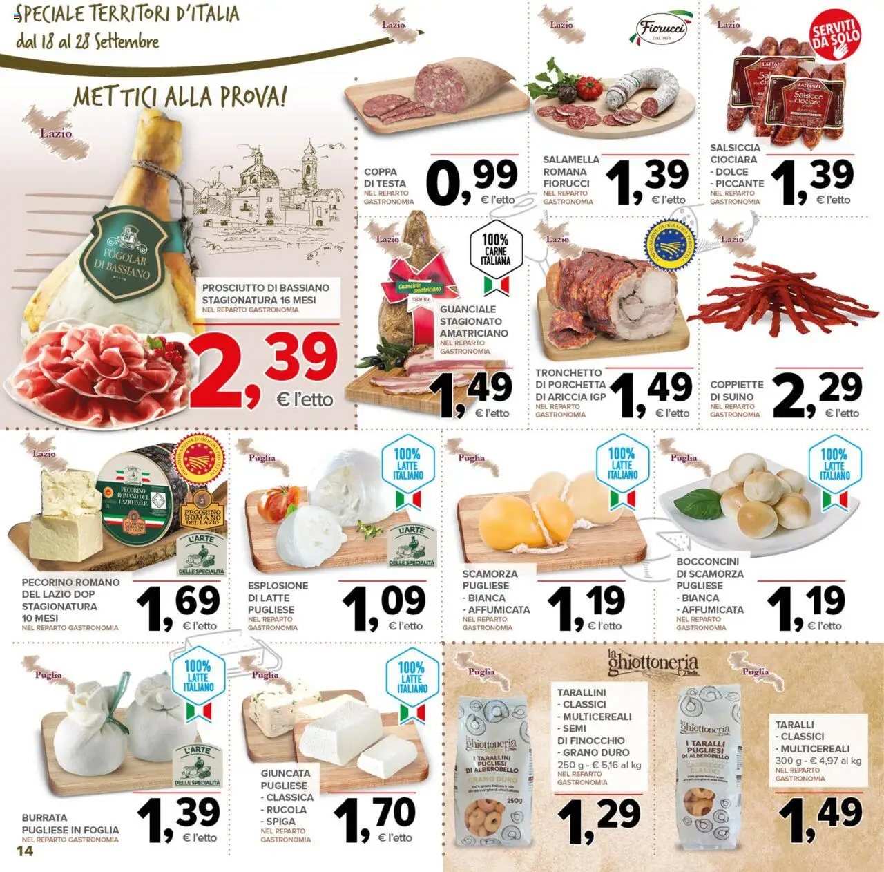 Volantino Todis del 18.09.2025 | Pagina: 14 | Prodotti: Latte, Prosciutto, Pecorino Romano, Burrata