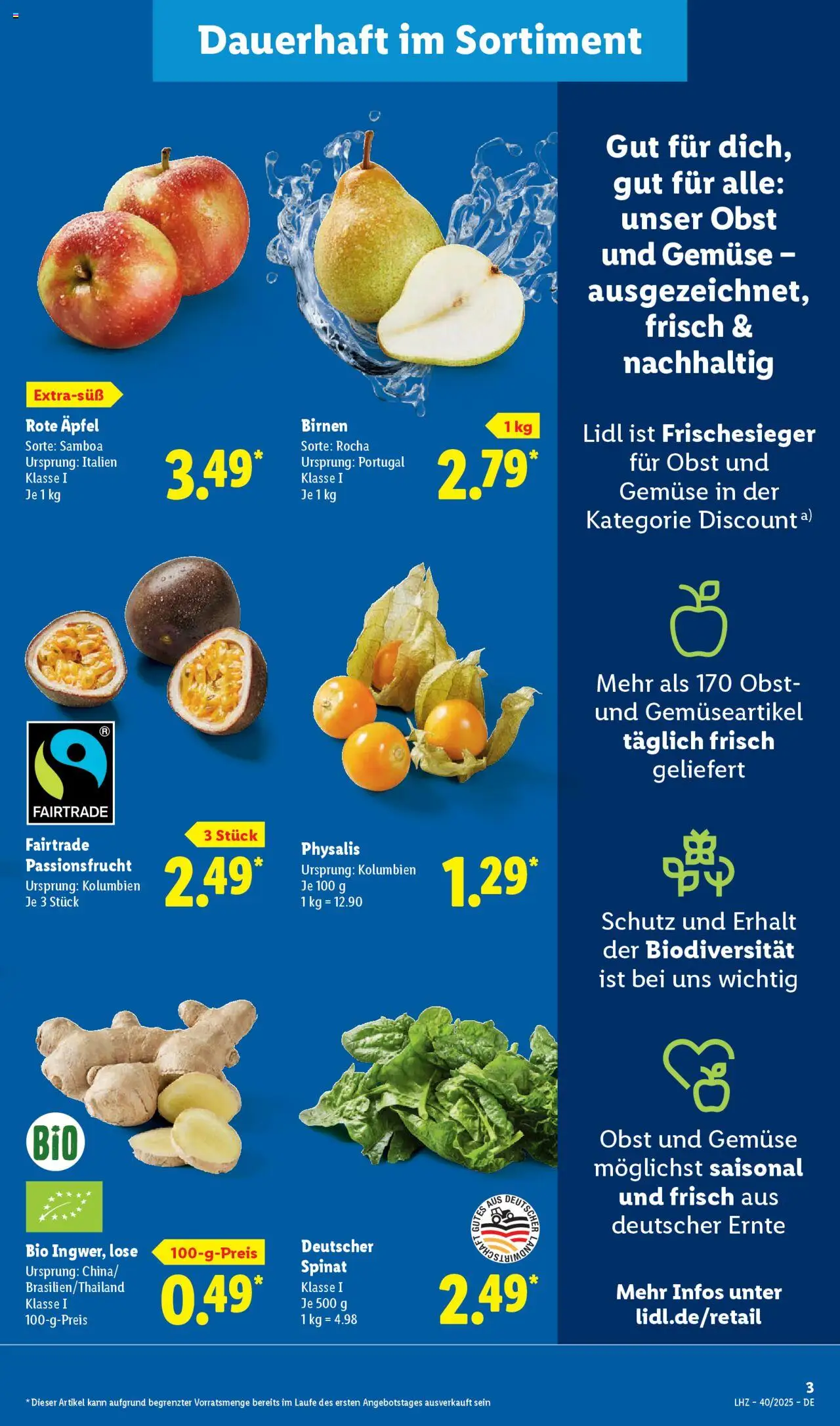 Lidl Prospekt Lüchow – gültig ab 29.09.2025 | Seite: 3 | Produkte: Äpfel, Gemüse, Obst