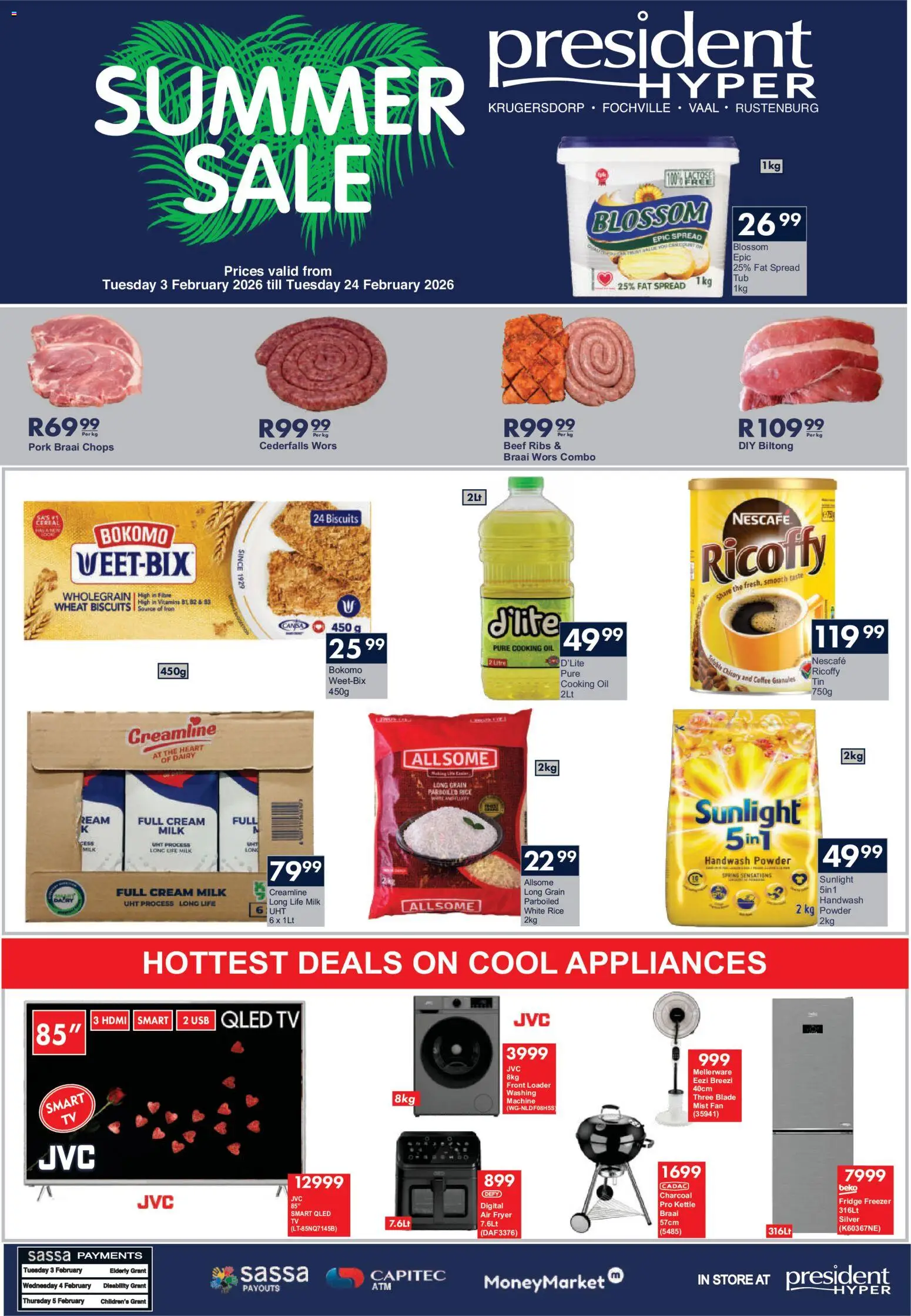 New President Hyper catalogue – valid from 03.02.2026 | Page: 1 | Products: Fan, Coffee, Powder, Rice