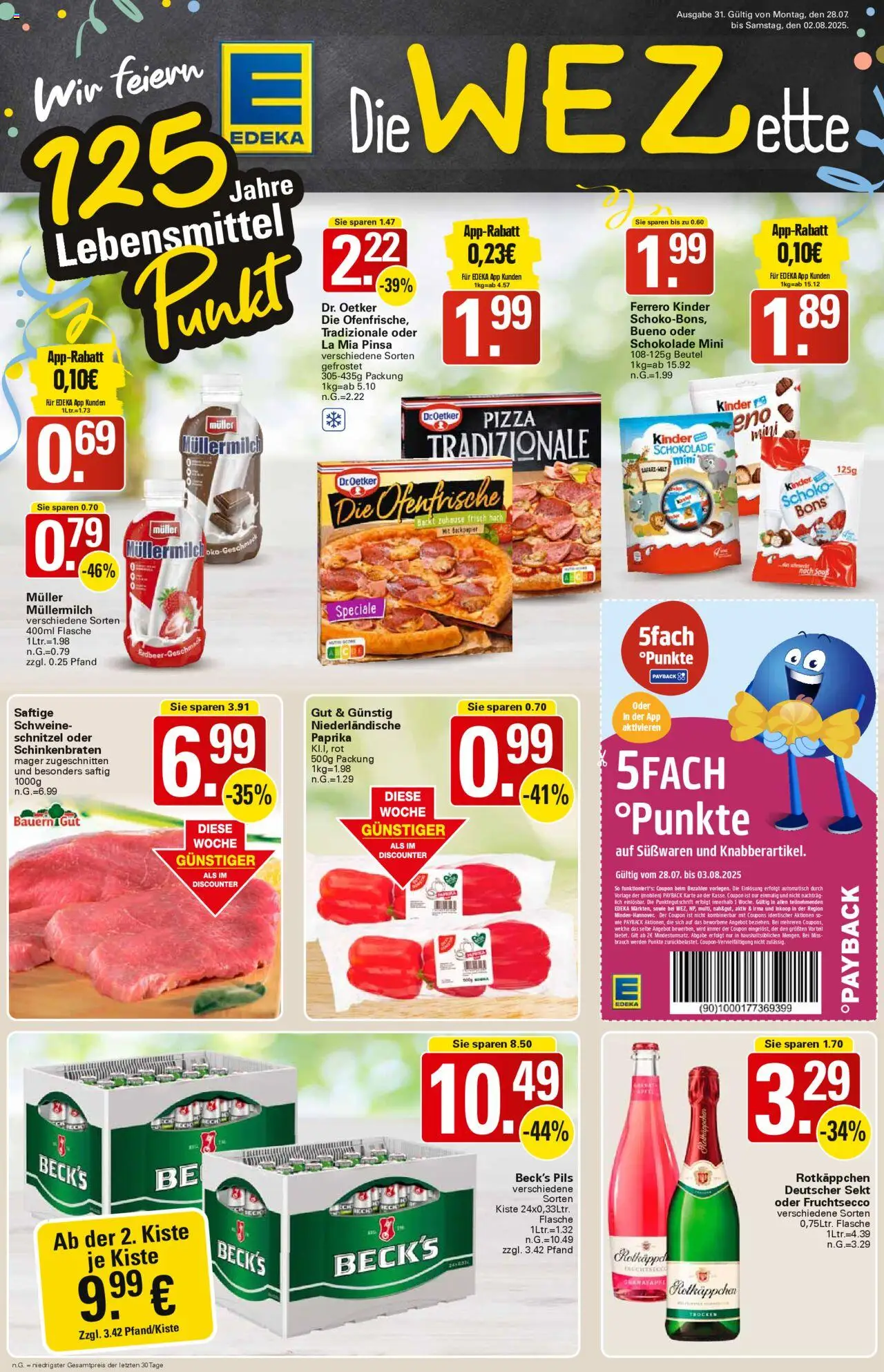 WEZ Prospekt - gültig ab dem 28.07.2025 | Seite: 1 | Produkte: Ofenfrische, Paprika, Rotkäppchen, Pizza