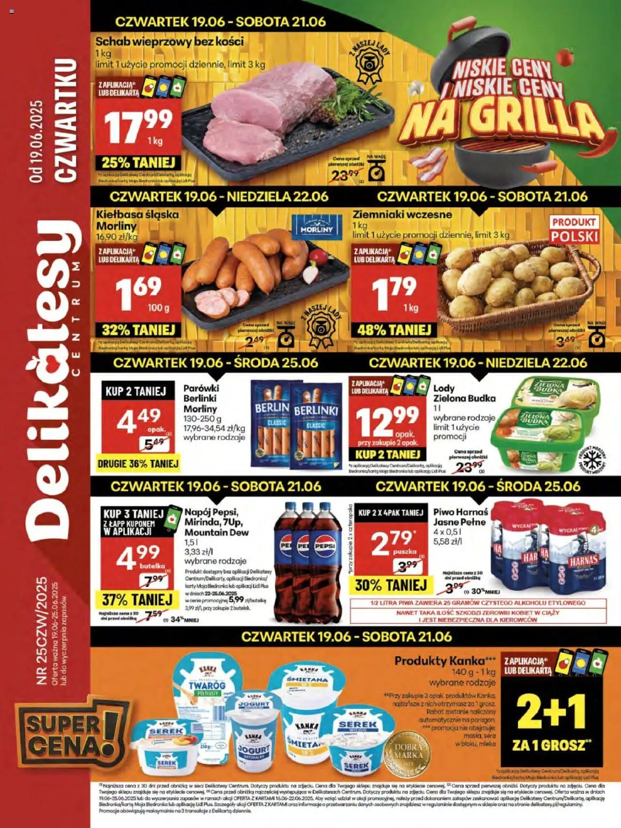 Delikatesy Centrum Gazetka od 19.06.2025 | Strona: 1 | Produkty: Schab, Serek, Schab wieprzowy, Jogurt
