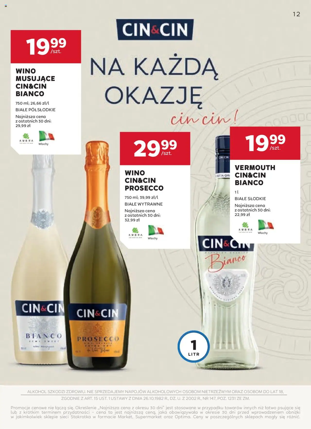 Stokrotka Gazetka - Oferta alkoholowa od 11.09.2025 | Strona: 12 | Produkty: Cin&cin bianco, Wino, Alkohol, Prosecco