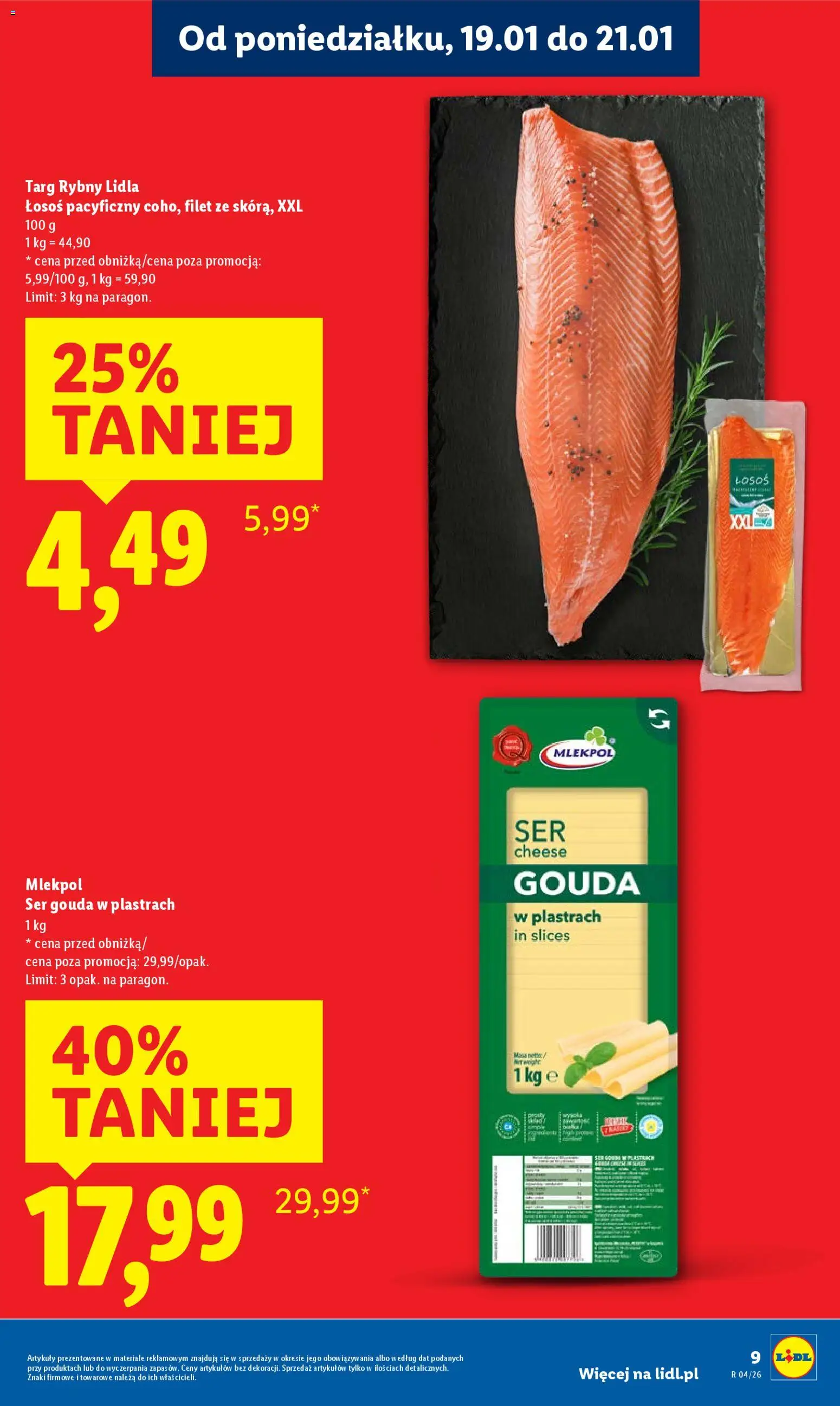 Lidl Gazetka od 19.01.2026 | Strona: 9 | Produkty: Łosoś, Ser, Ser gouda