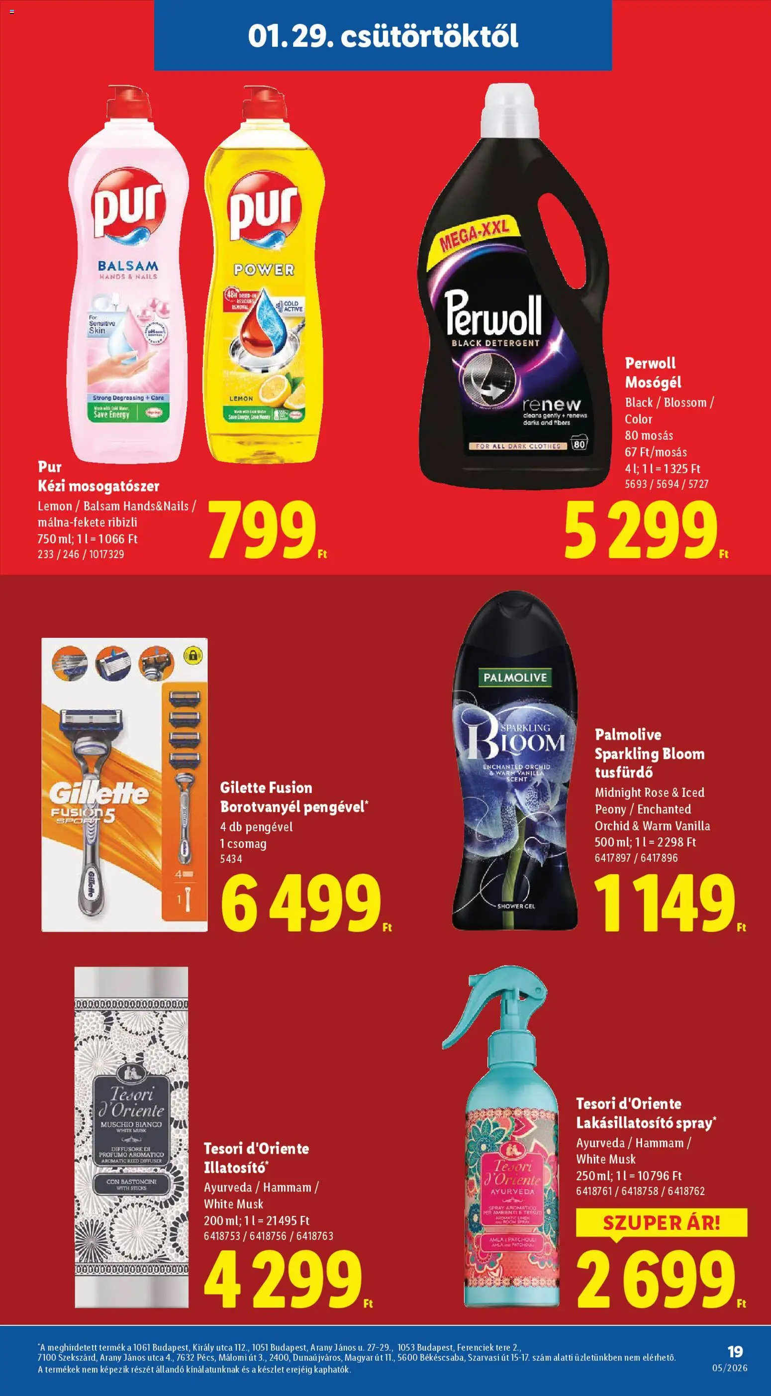 Lidl akciós ujság - amely érvényes a következő dátumtól: 29.01.2026 | Oldal: 19 | Termékek: Perwoll, Mosógél, Tusfürdő, Mosogatószer