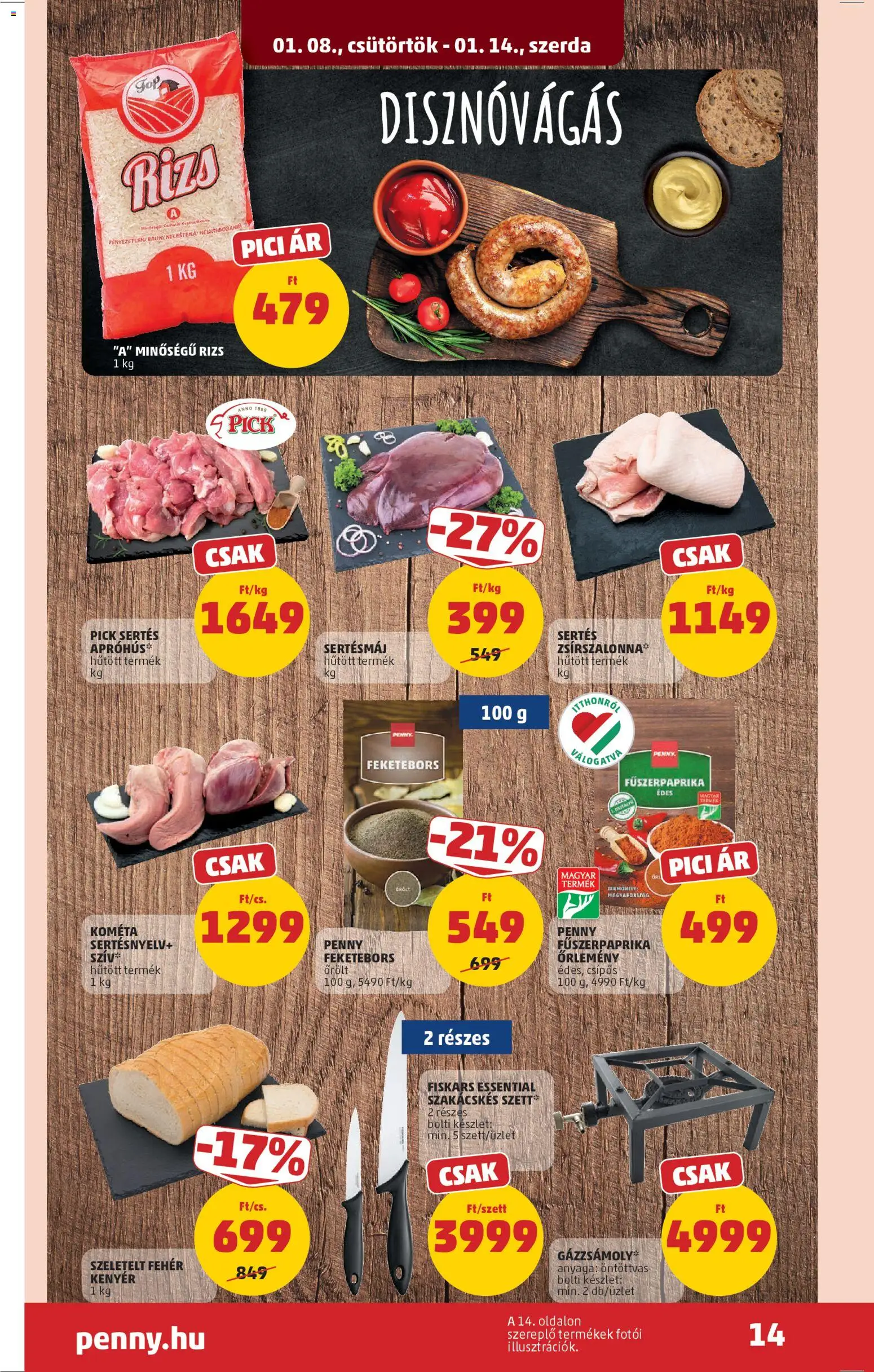 PENNY akciós ujság - amely érvényes a következő dátumtól: 08.01.2026 | Oldal: 18 | Termékek: Sertésmáj, Pick, Kenyér, Rizs