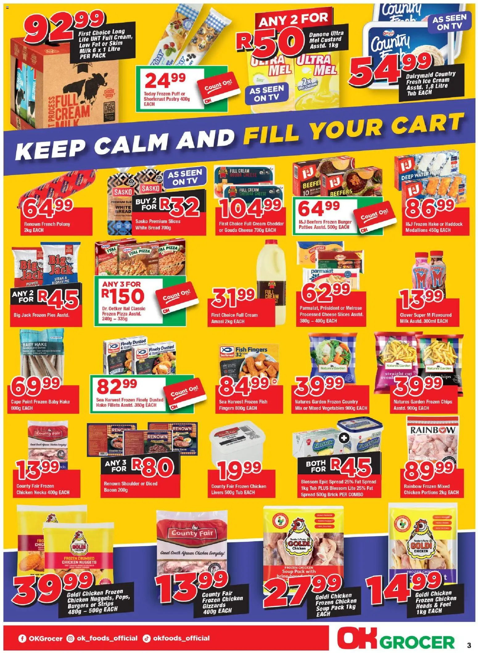 New OK Foods catalogue – valid from 25.03.2026 | Page: 3 | Products: Chicken, Fish, Soup, Water