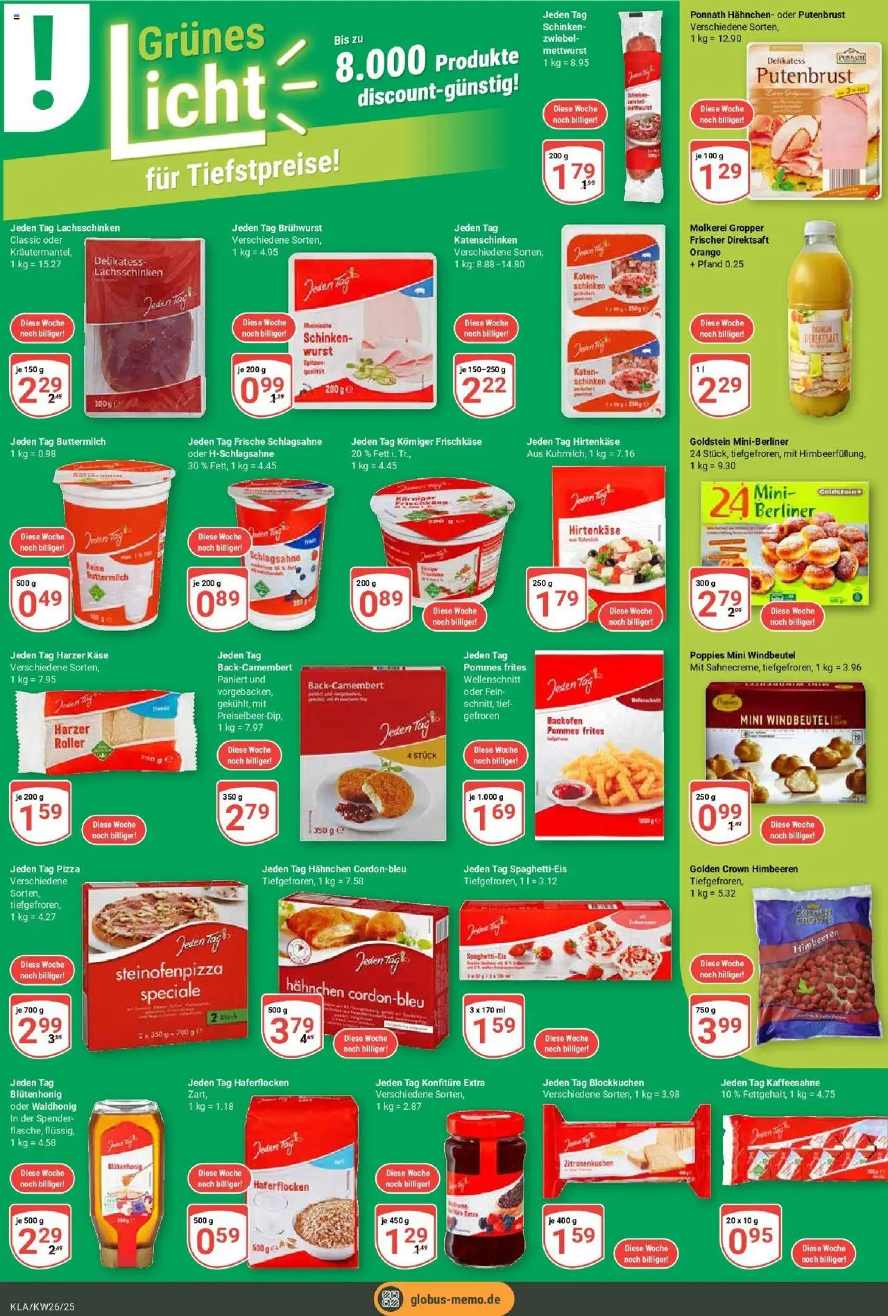 Globus prospekt Kaiserslautern	 - gültig ab dem 22.06.2025 | Seite: 8 | Produkte: Buttermilch, Schlagsahne, Pizza, Frischkase