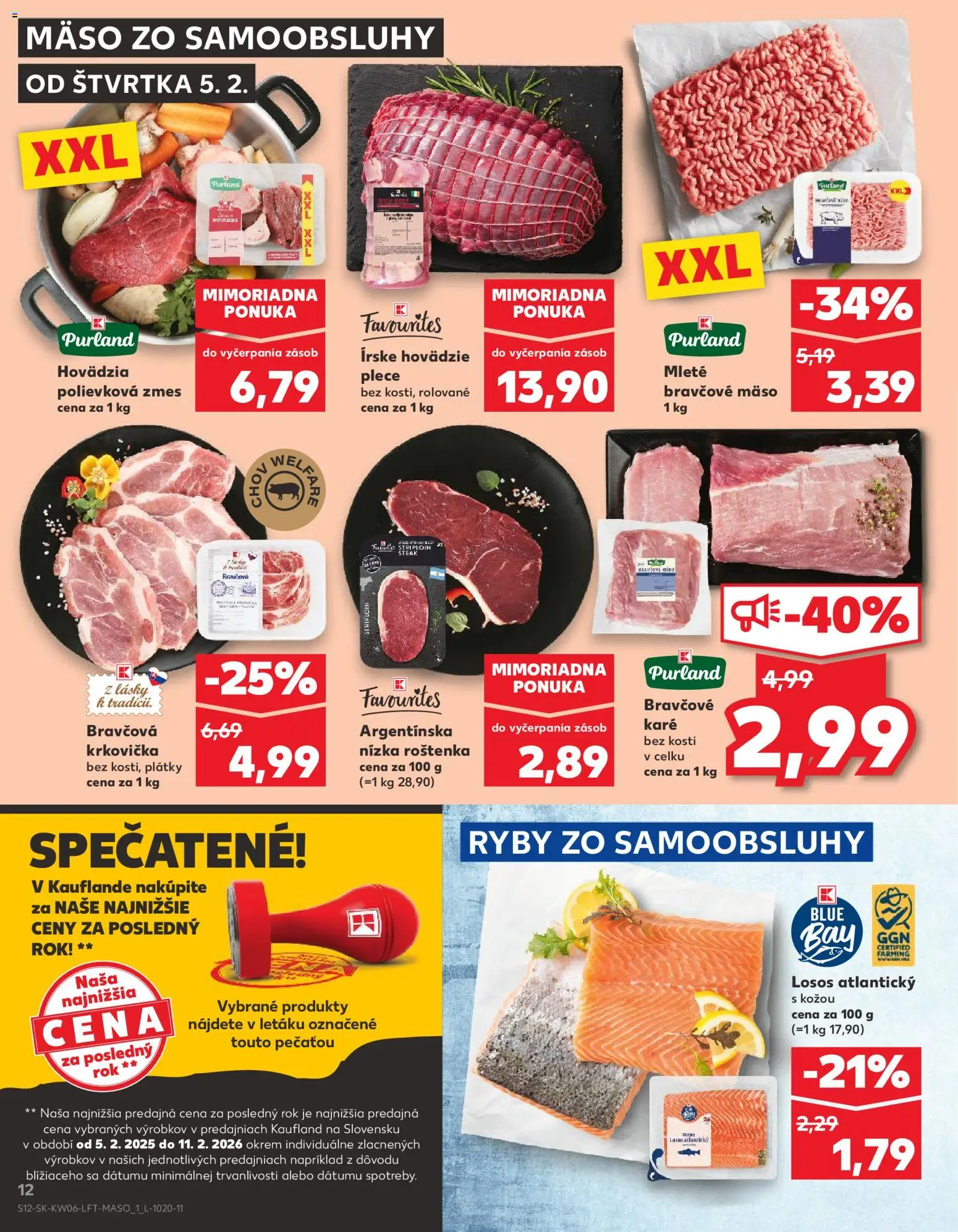 Nové Kaufland akcie – leták je platný od 05.02.2026 | Strana: 12 | Produkty: Ryby, Bravčová krkovička, Bravčové mäso, Bravčové karé