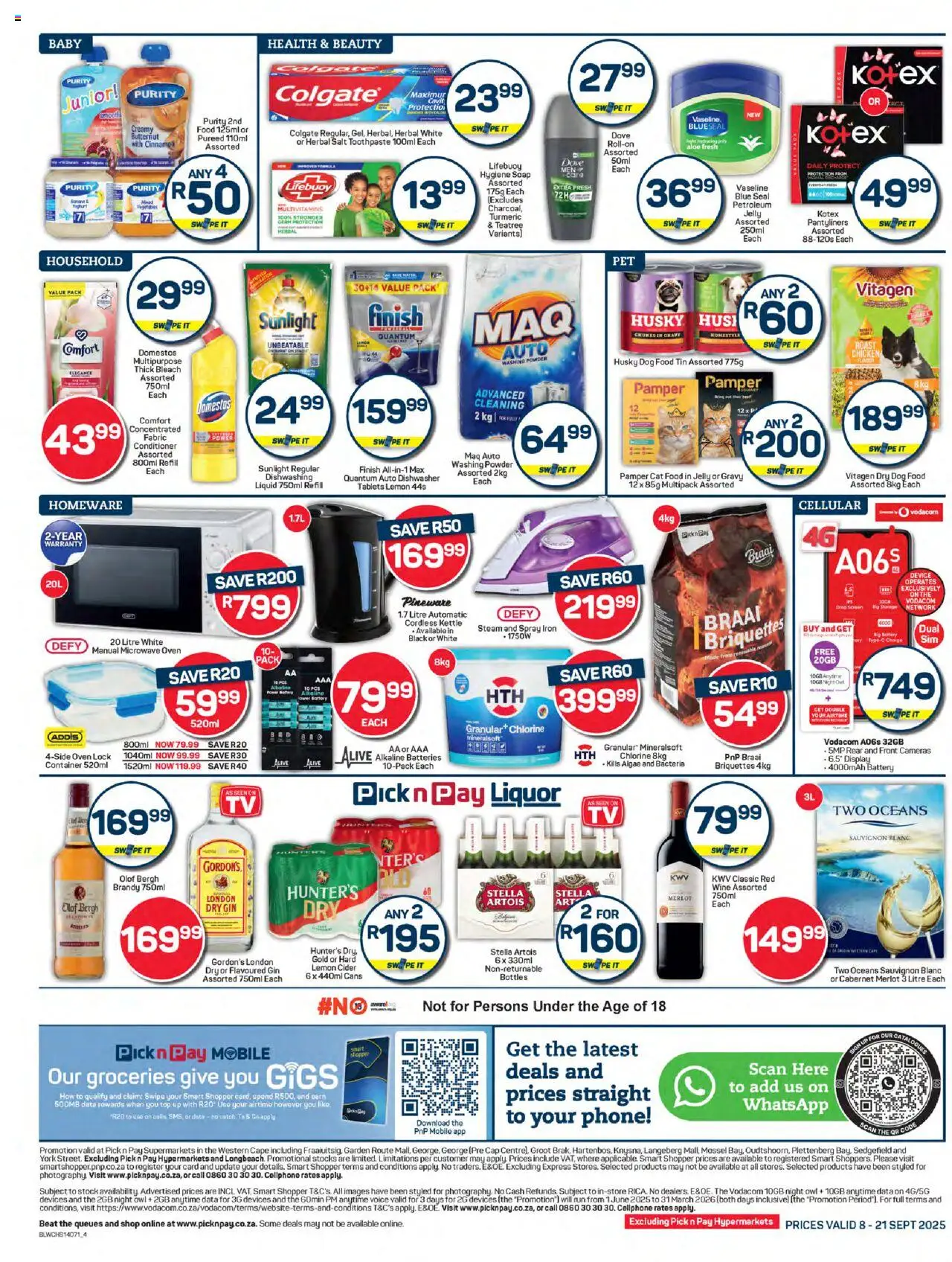 New Pick n Pay catalogue – valid from 08.09.2025 | Page: 4 | Products: Phone, Brandy, Conditioner, Petroleum jelly