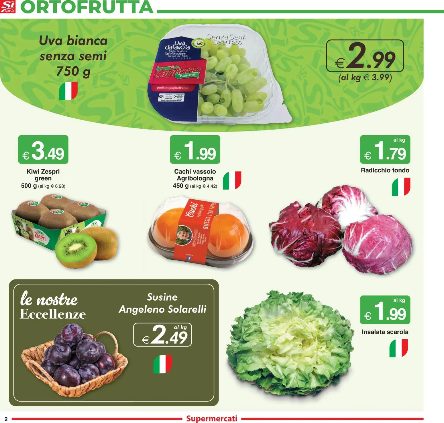 Volantino Sì con Te del 23.10.2025 | Pagina: 2 | Prodotti: Kiwi, Cachi, Uva, Vassoio