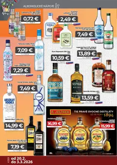 CBA Komfos leták platný od 20.02.2026 | Strana: 14 | Produkty: Slivovica, Brandy, Whisky, Fernet Stock
