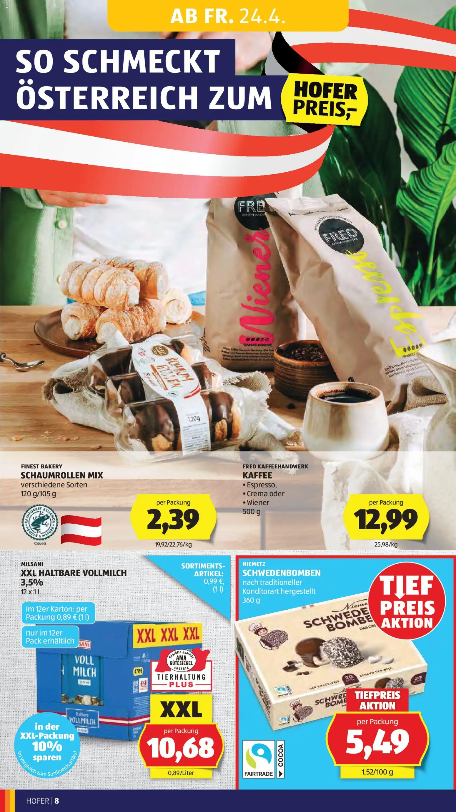 Hofer Flugblatt gültig ab 22.04.2026 | Seite: 10 | Produkte: Milch, Kaffee