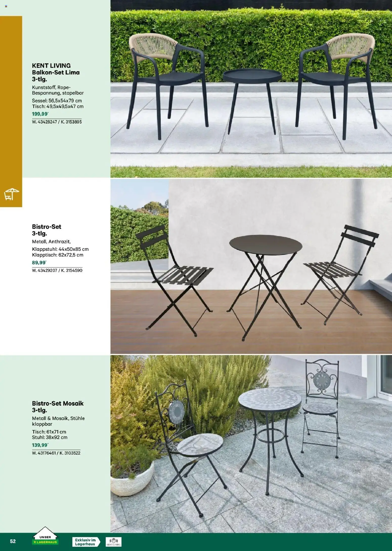Lagerhaus Garten & Freizeit Katalog 2026 - Schweiggers, Bad Aussee  gültig ab 01.03.2026 | Seite: 52 | Produkte: Sessel, Tisch, Stuhl