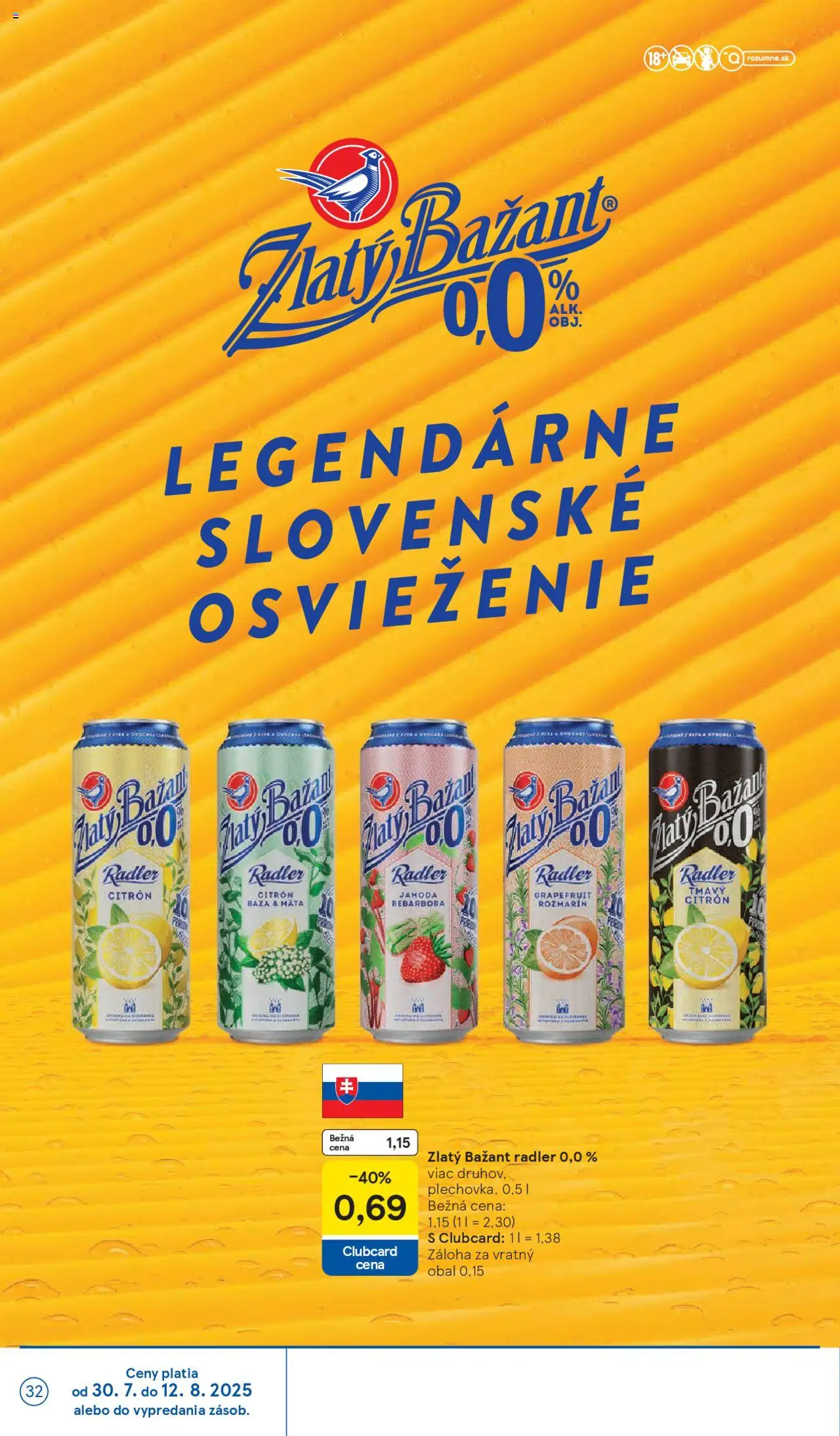 Tesco Hypermarket - leták │ platný od 30.07.2025 | Strana: 32 | Produkty: Rebarbora, Radler, Zlatý Bažant, Grapefruit