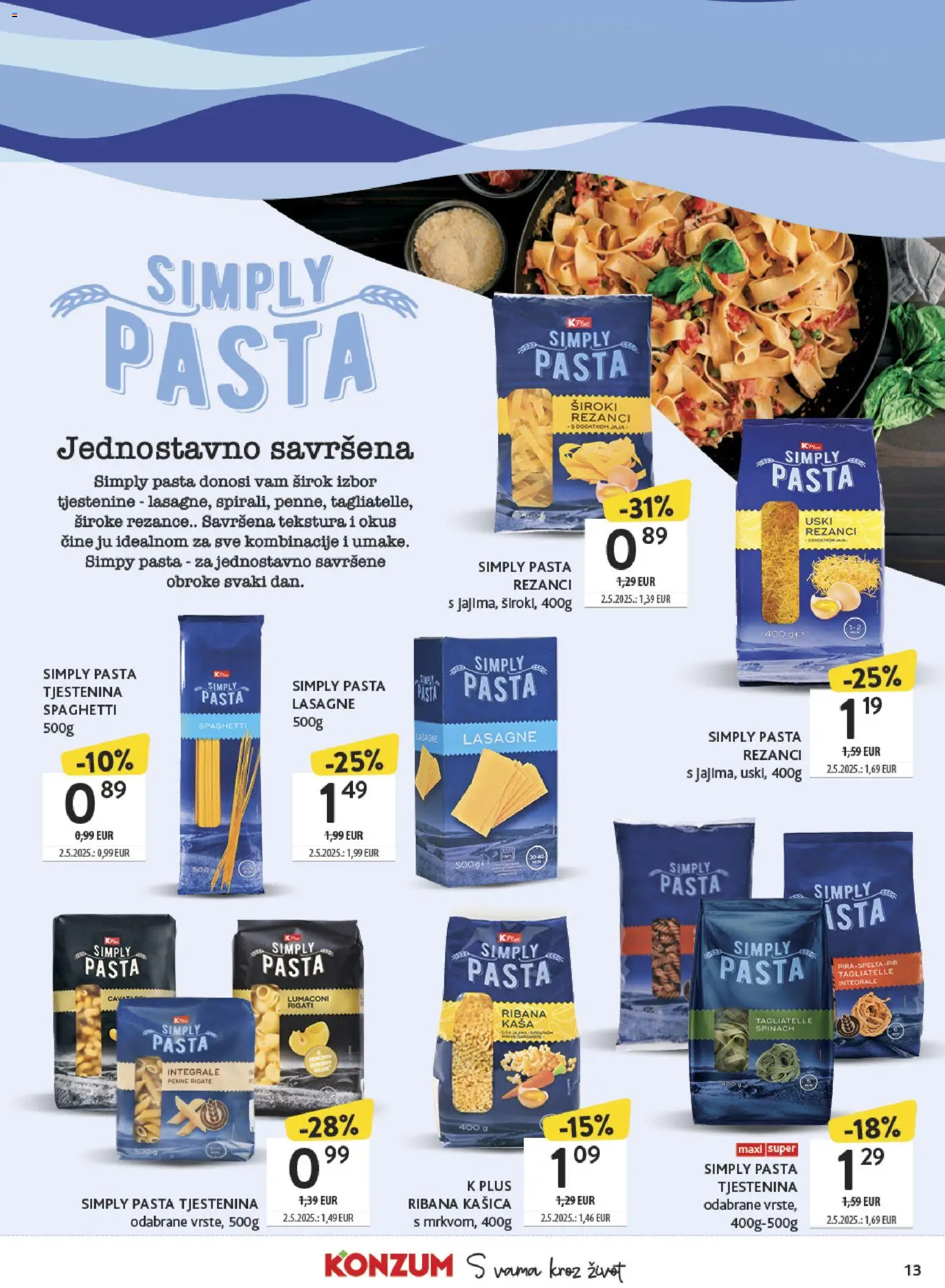 Konzum HR akciós ujság - amely érvényes a következő dátumtól: 19.01.2026 | Oldal: 13 | Termékek: Penne, Lasagne