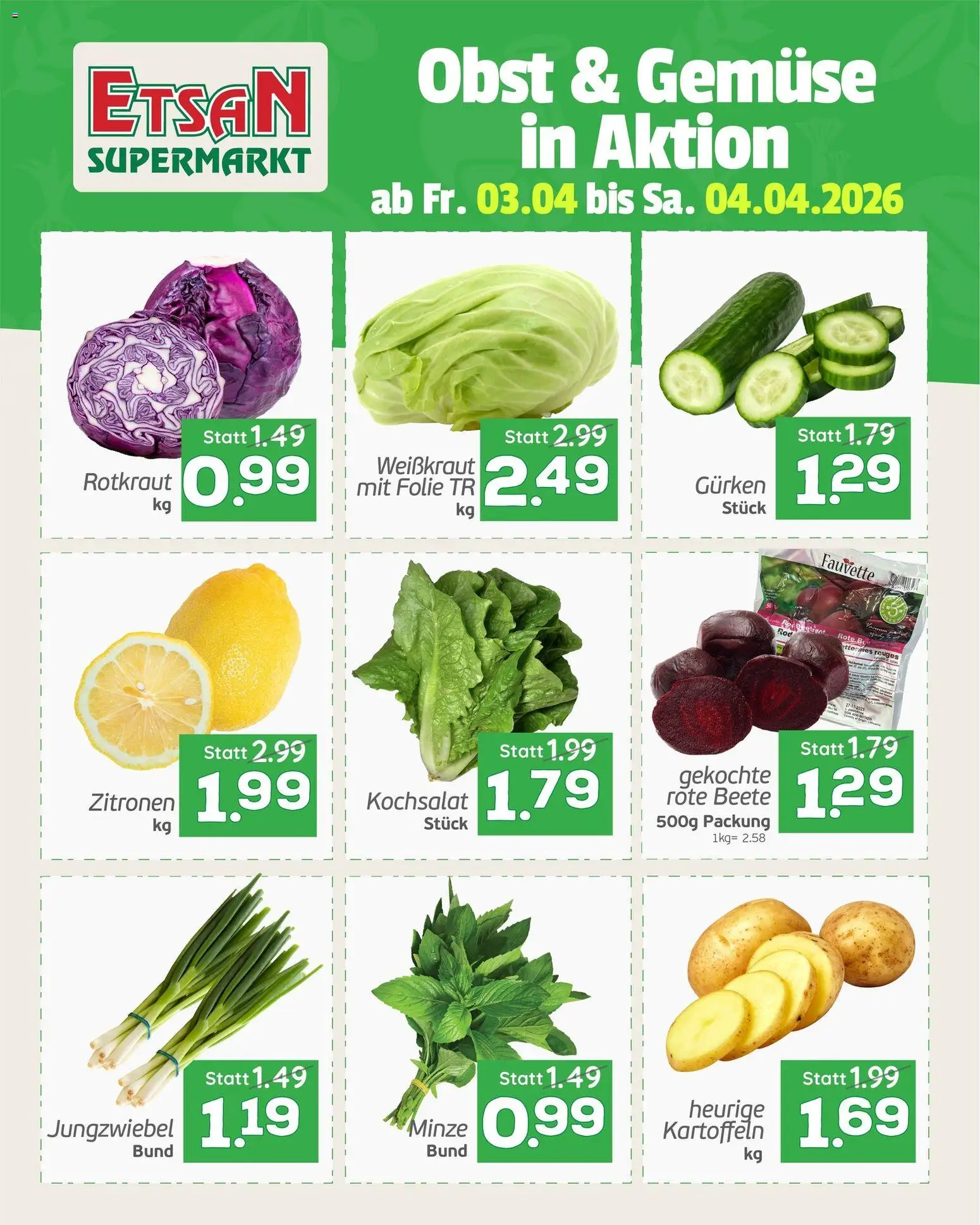 ETSAN Obst und Gemüse gültig ab 03.04.2026 | Seite: 1 | Produkte: Gurken, Gemüse, Obst, Rote Beete