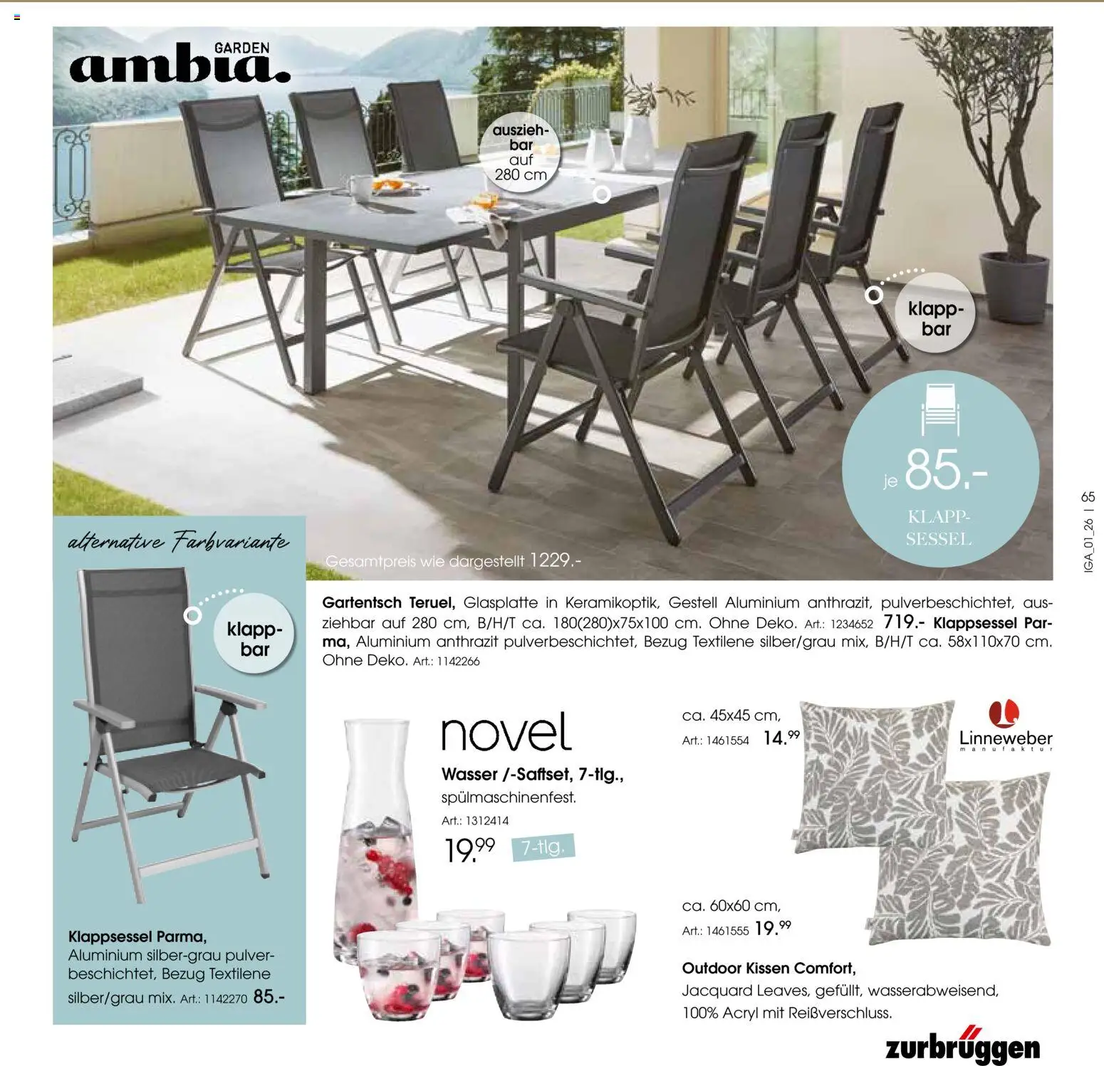 Zurbrüggen Sommer 2026 – gültig ab 19.03.2026 | Seite: 65 | Produkte: Kissen, Sessel, Wasser