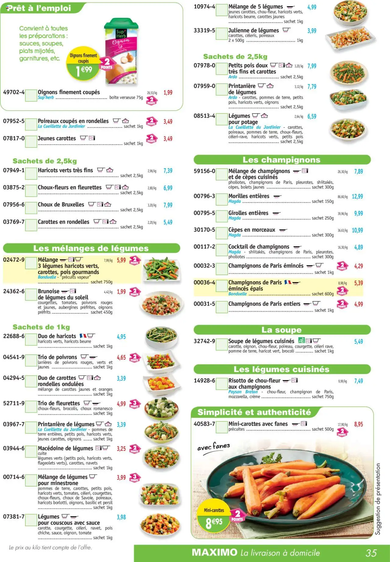  | Page: 35 | Produits: Soupe, Carottes, Pois, Champignon
