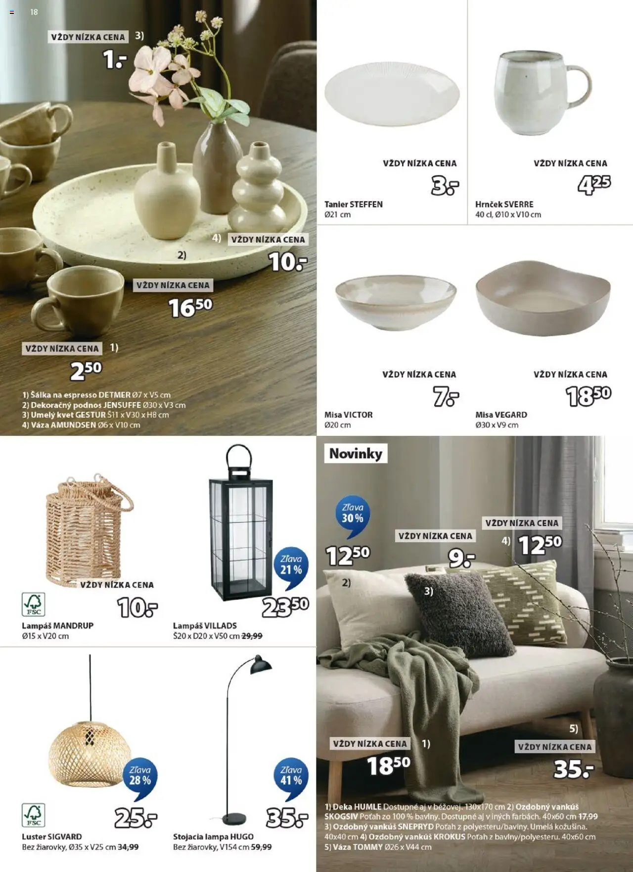 Nové JYSK akcie – leták je platný od 15.09.2025 | Strana: 18 | Produkty: Vankúš, Lampa, Luster