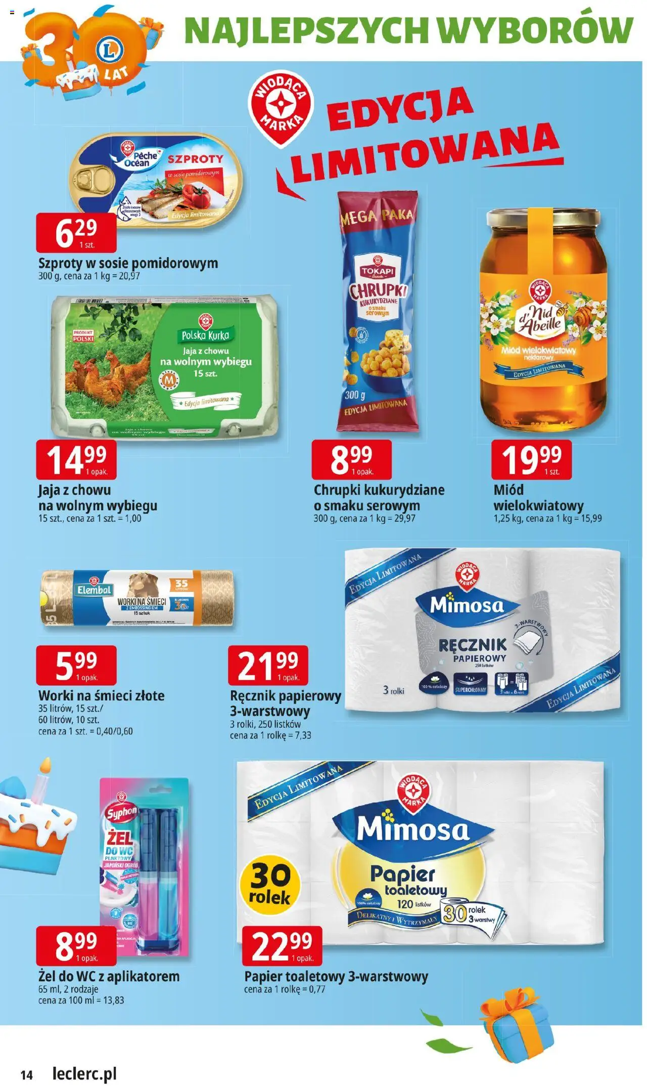 E.Leclerc Gazetka od 22.09.2025 | Strona: 14 | Produkty: Miód, Papier toaletowy, Chrupki, Jaja
